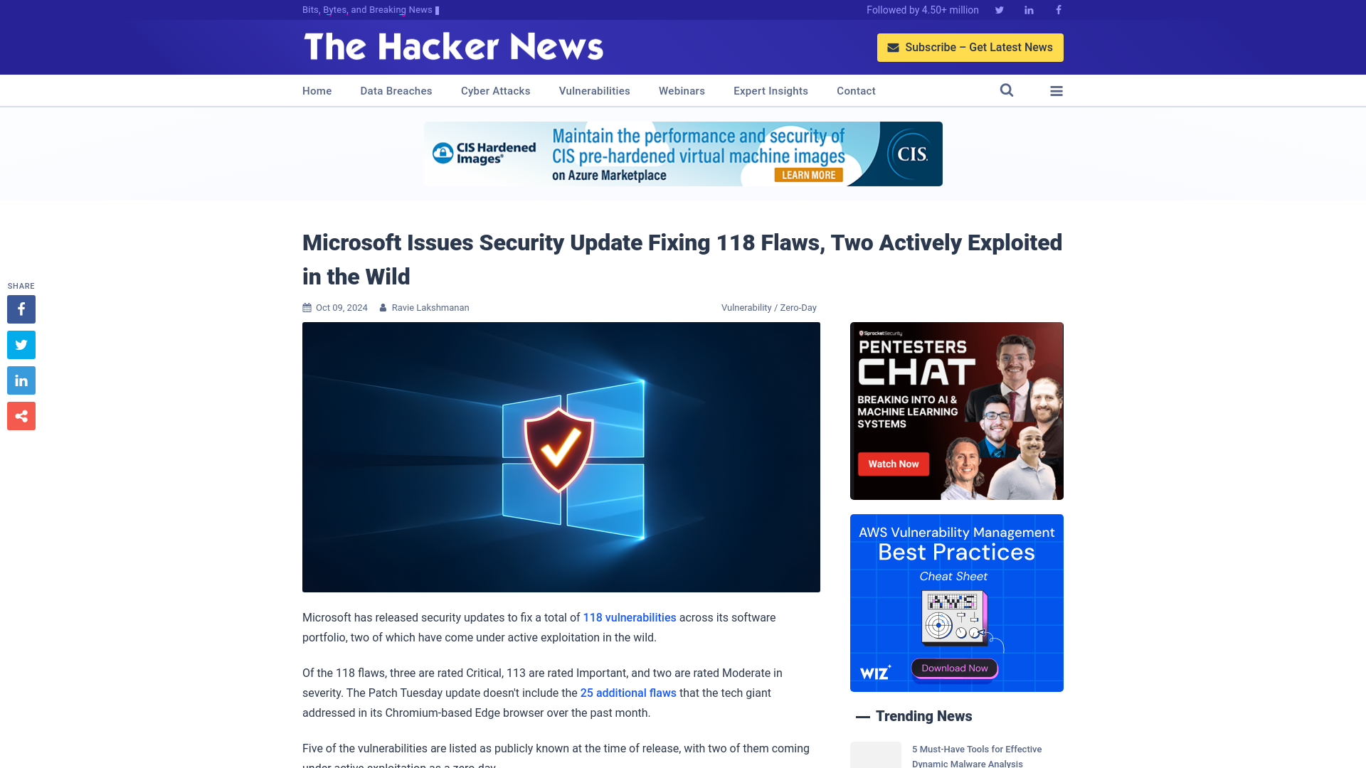 Microsoft Issues Security Update Fixing 118 Flaws, Two Actively Exploited in the Wild