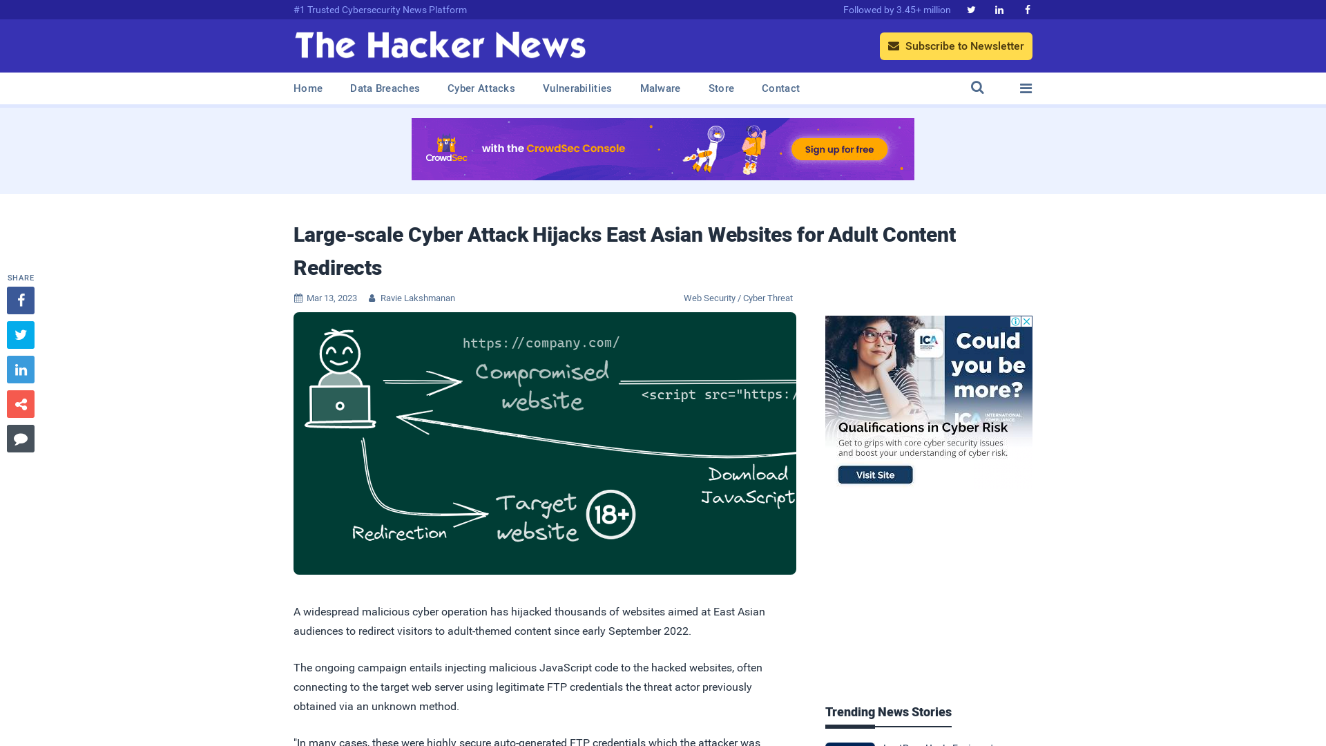 Large-scale Cyber Attack Hijacks East Asian Websites for Adult Content Redirects