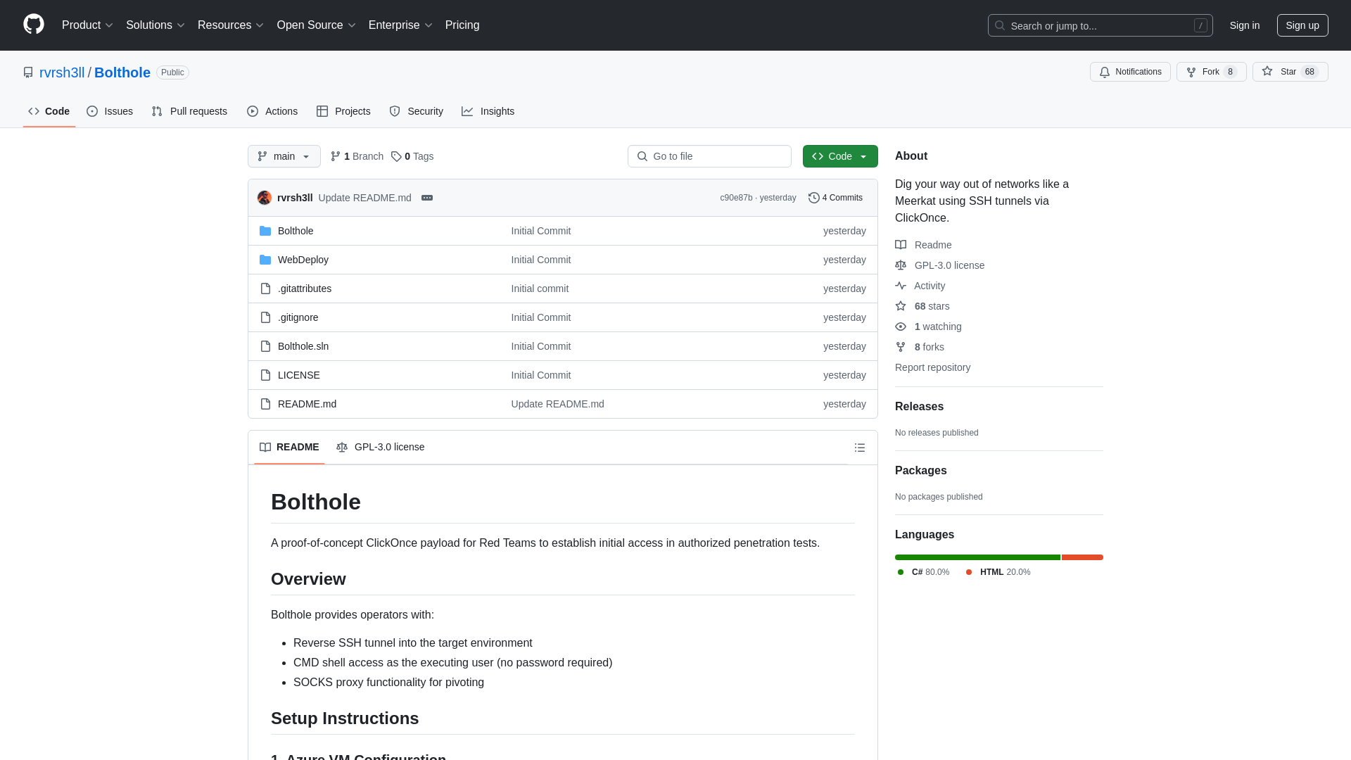 GitHub - rvrsh3ll/Bolthole: Dig your way out of networks like a Meerkat using SSH tunnels via ClickOnce.