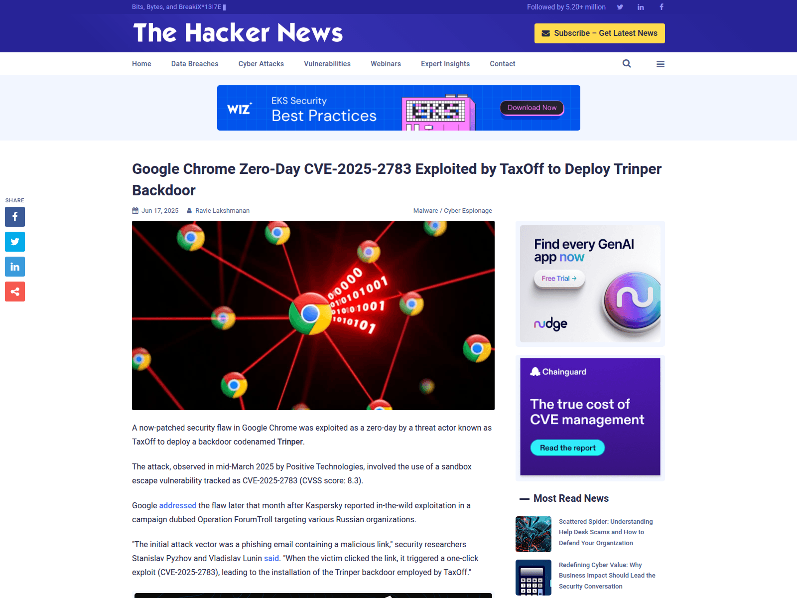 Google Chrome Zero-Day CVE-2025-2783 Exploited by TaxOff to Deploy Trinper Backdoor