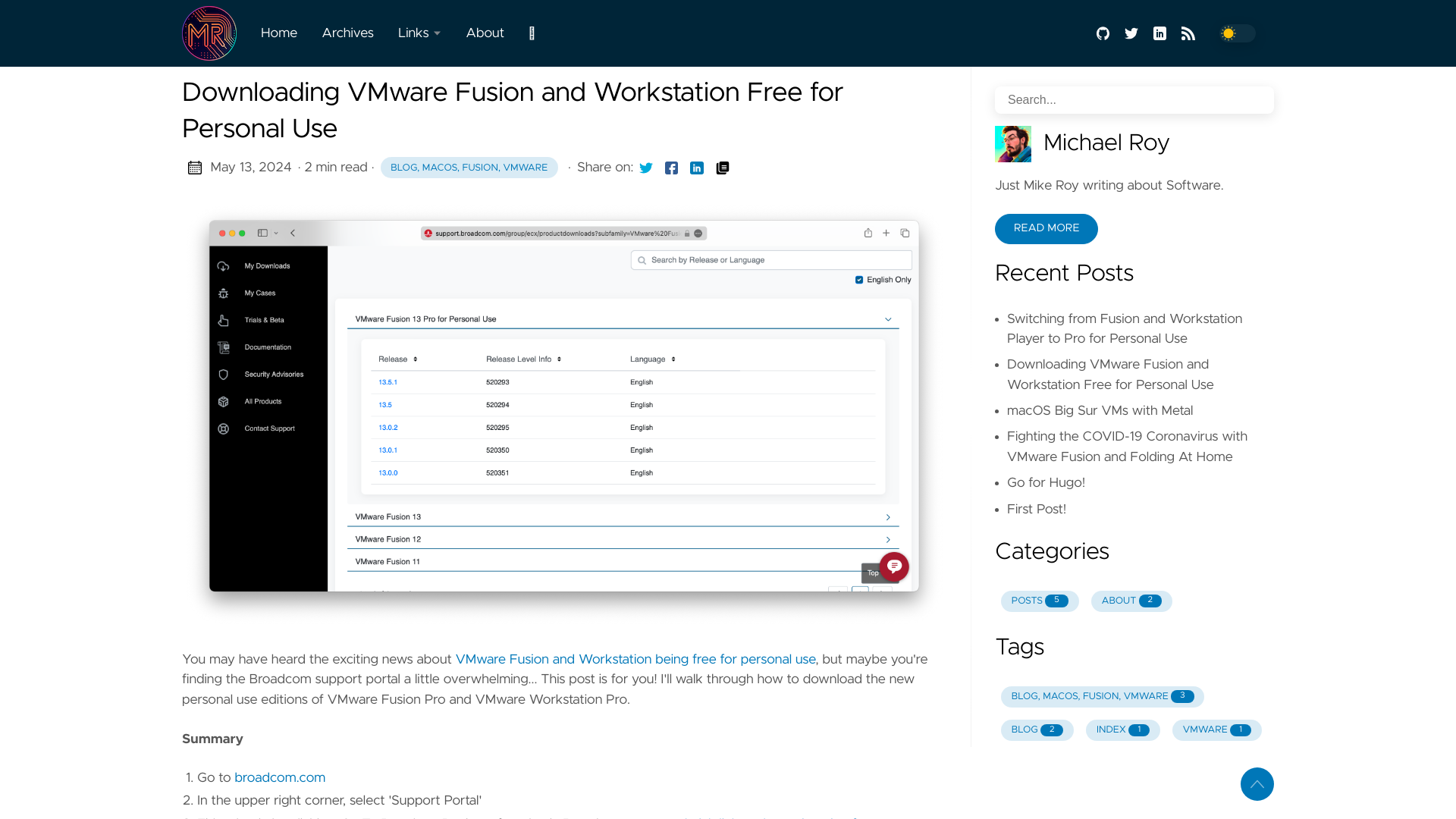 Downloading VMware Fusion and Workstation Free for Personal Use | mikeroySoft.com