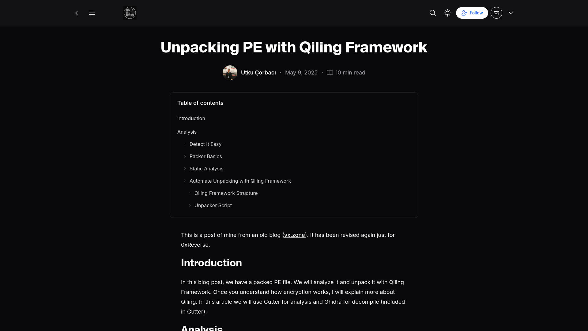 Unpacking PE with Qiling Framework