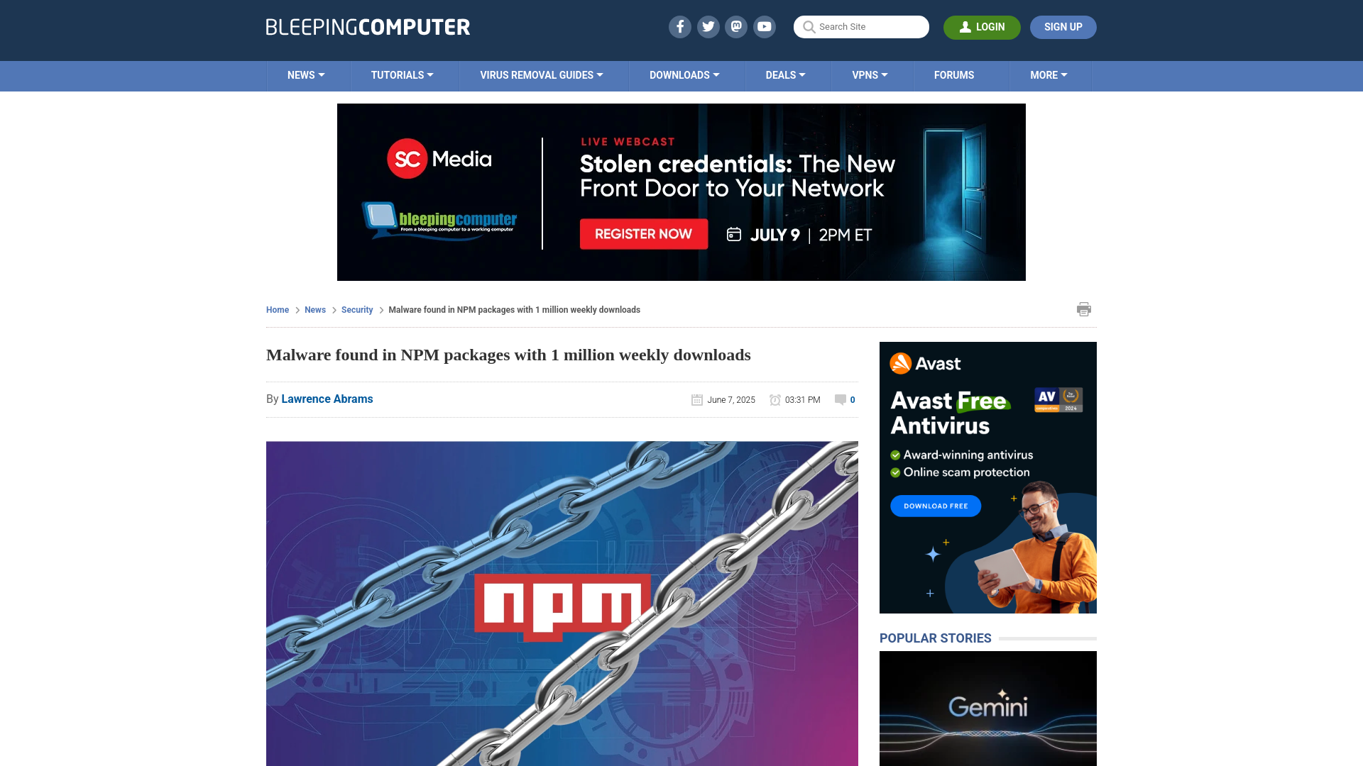 Malware found in NPM packages with 1 million weekly downloads