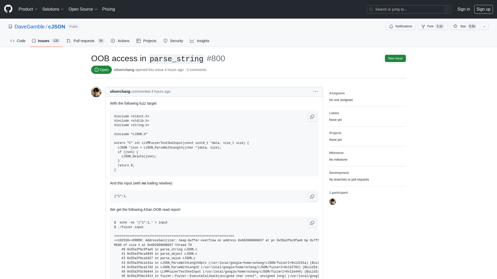 OOB access in `parse_string` · Issue #800 · DaveGamble/cJSON · GitHub