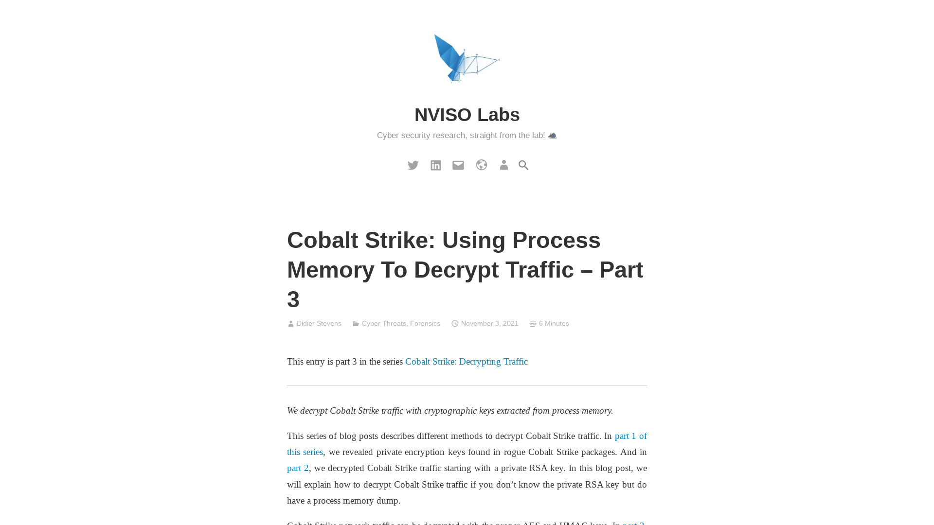 Cobalt Strike: Using Process Memory To Decrypt Traffic – Part 3 – NVISO Labs