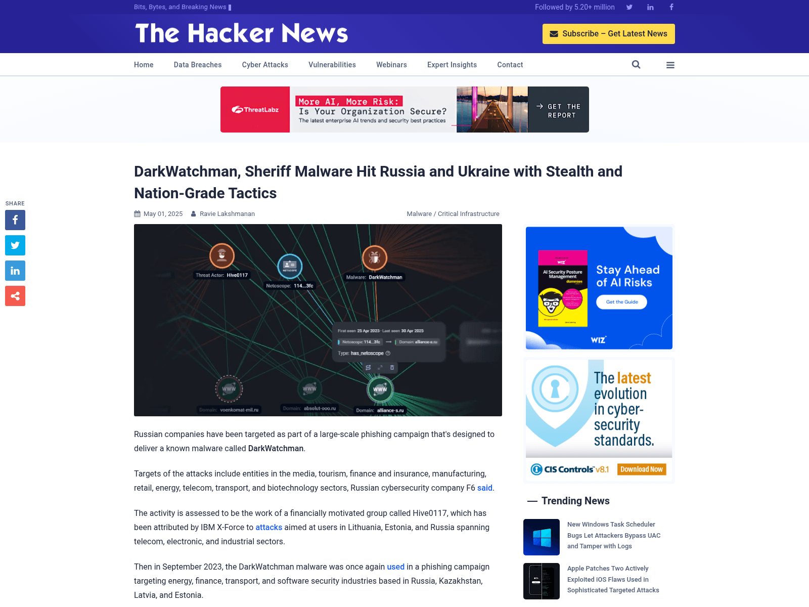 DarkWatchman, Sheriff Malware Hit Russia and Ukraine with Stealth and Nation-Grade Tactics