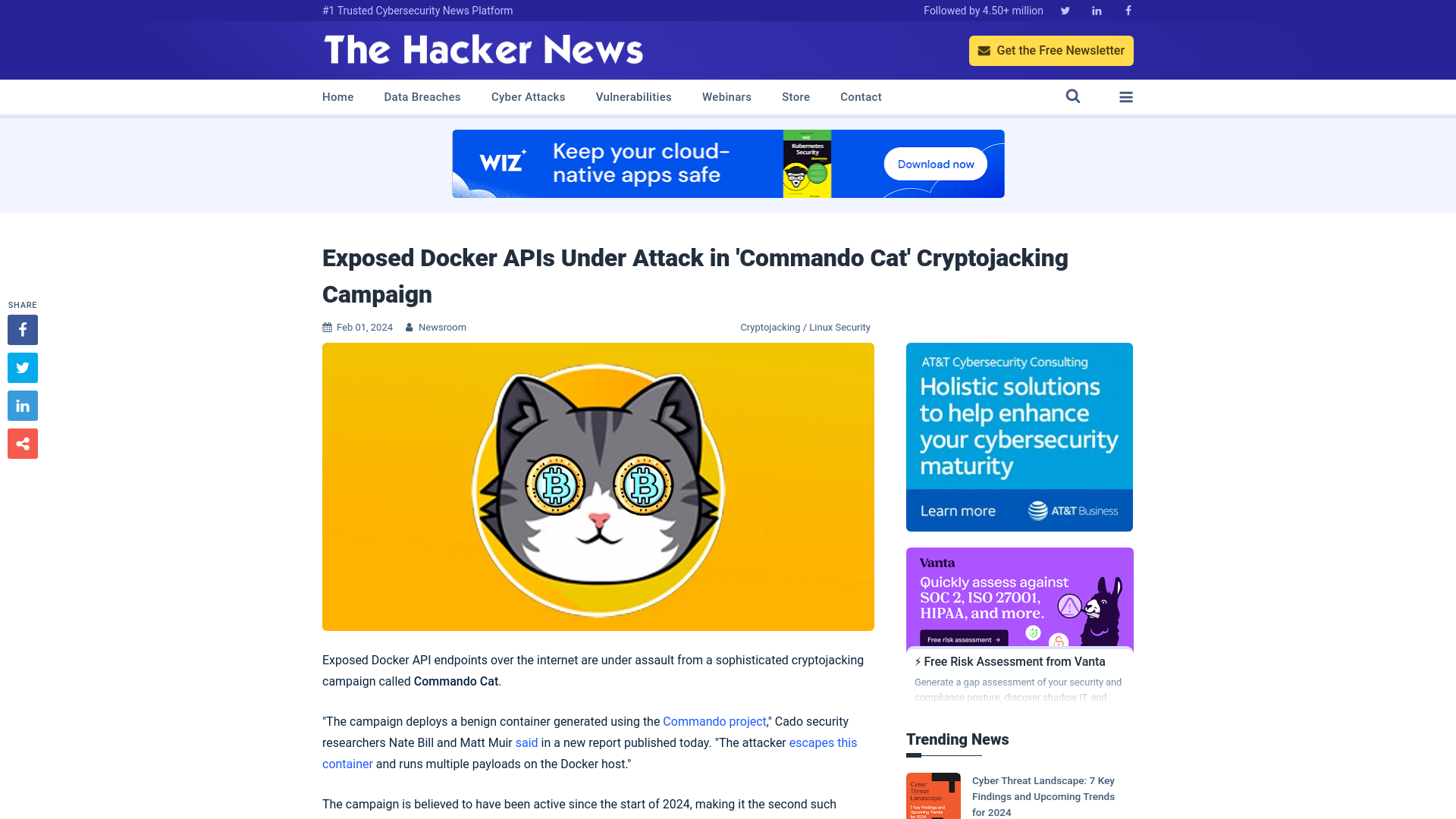 Exposed Docker APIs Under Attack in 'Commando Cat' Cryptojacking Campaign