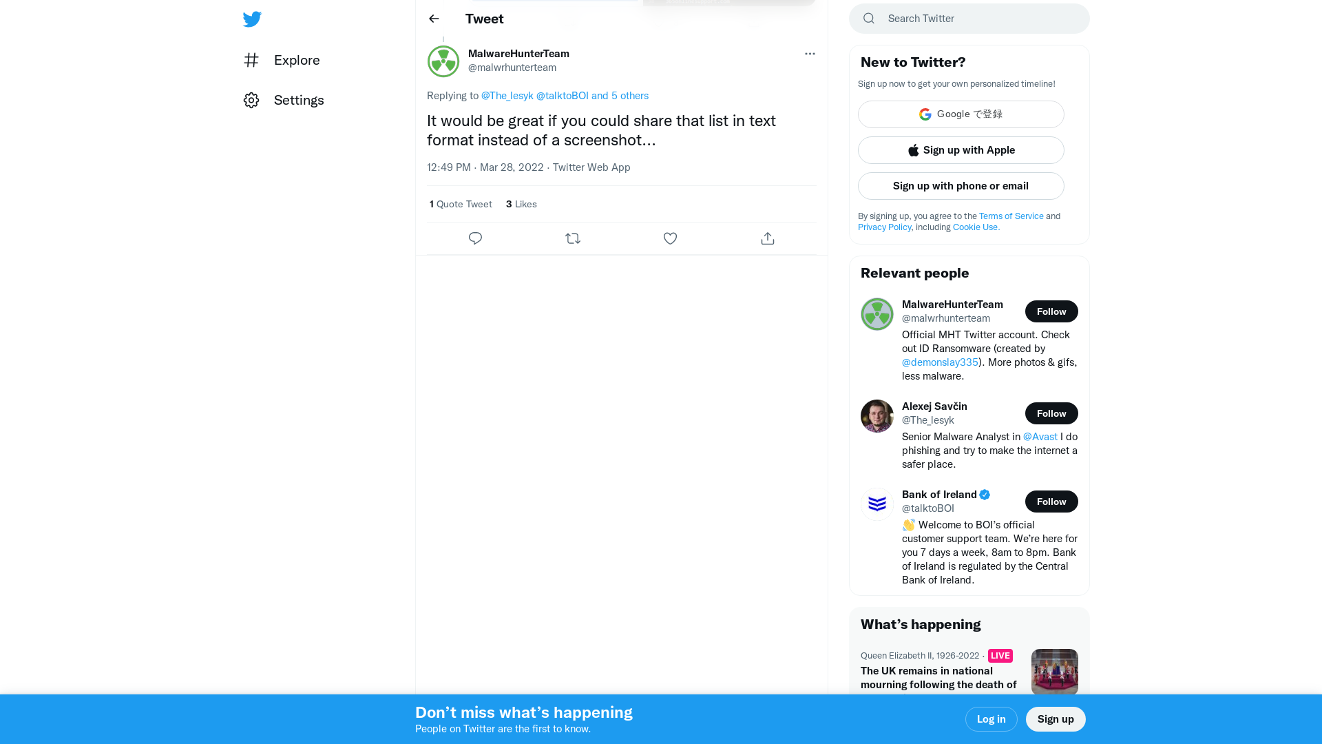 MalwareHunterTeam on Twitter: "@The_lesyk @talktoBOI @AIBIreland @WellsFargo @illegalFawn @PhishFeed @PhishStats It would be great if you could share that list in text format instead of a screenshot..." / Twitter