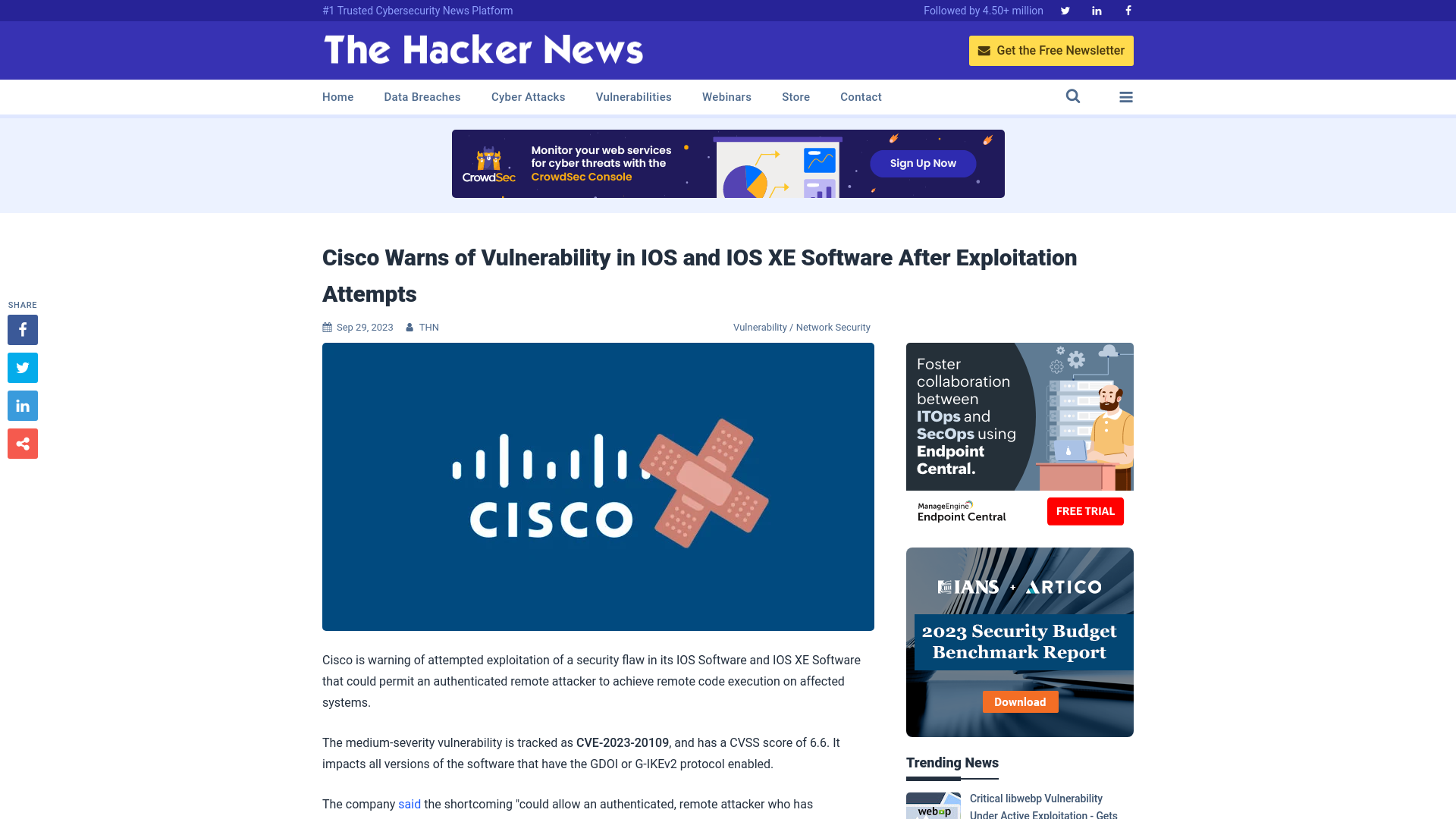 Cisco Warns of Vulnerability in IOS and IOS XE Software After Exploitation Attempts