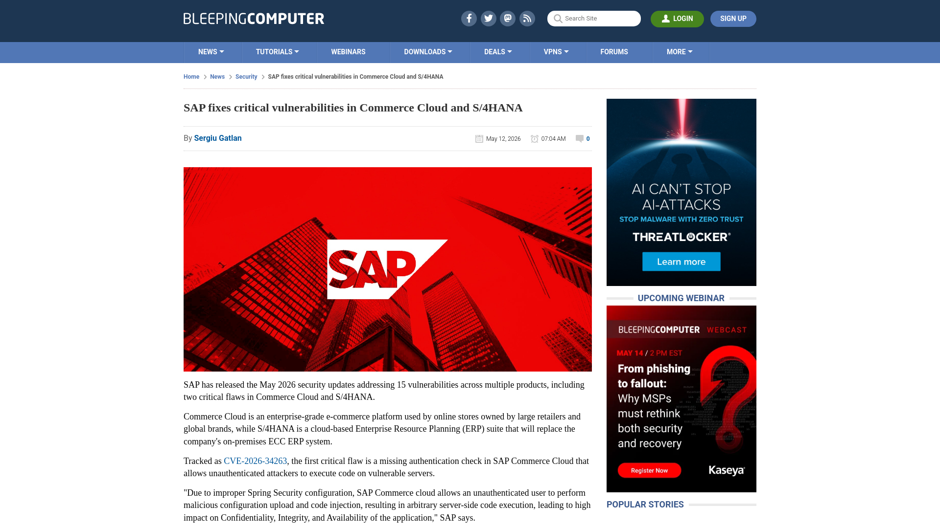 SAP fixes critical vulnerabilities in Commerce Cloud and S/4HANA