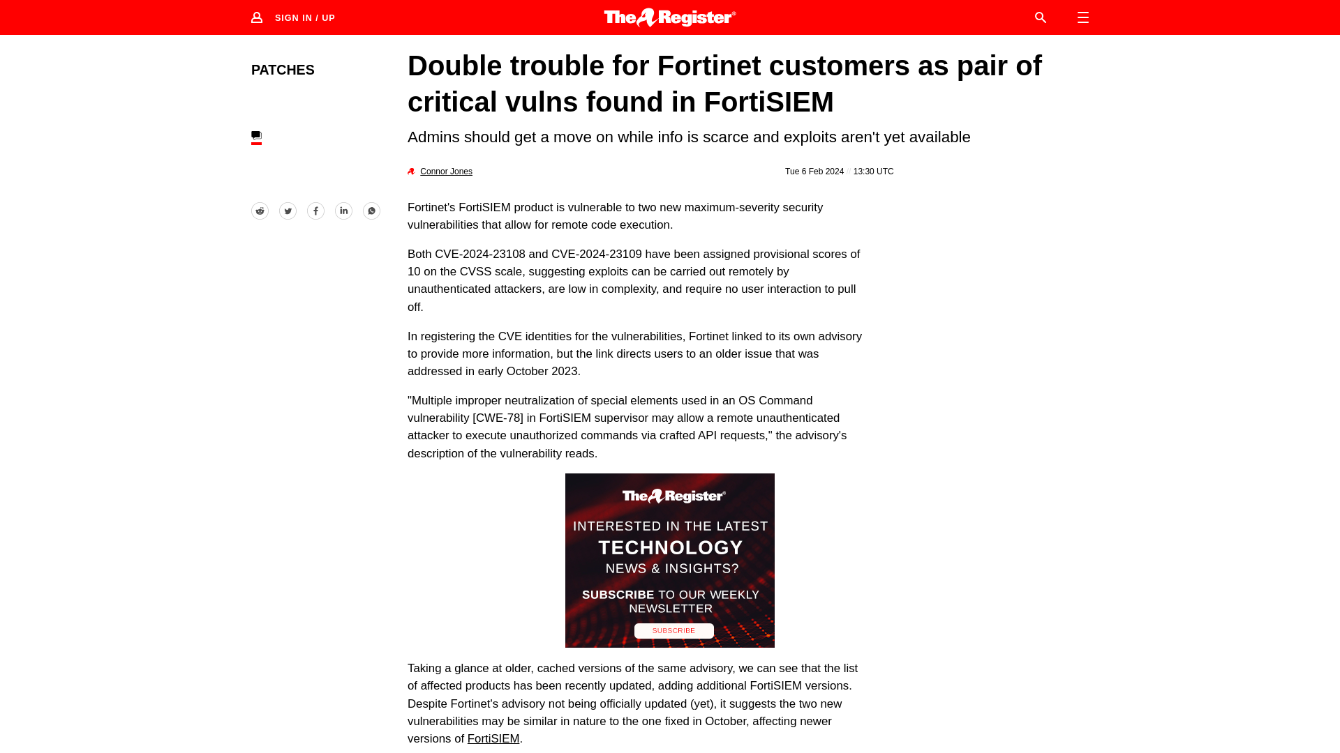 Fortinet FortiSIEM hit by two 10/10 severity vulns • The Register