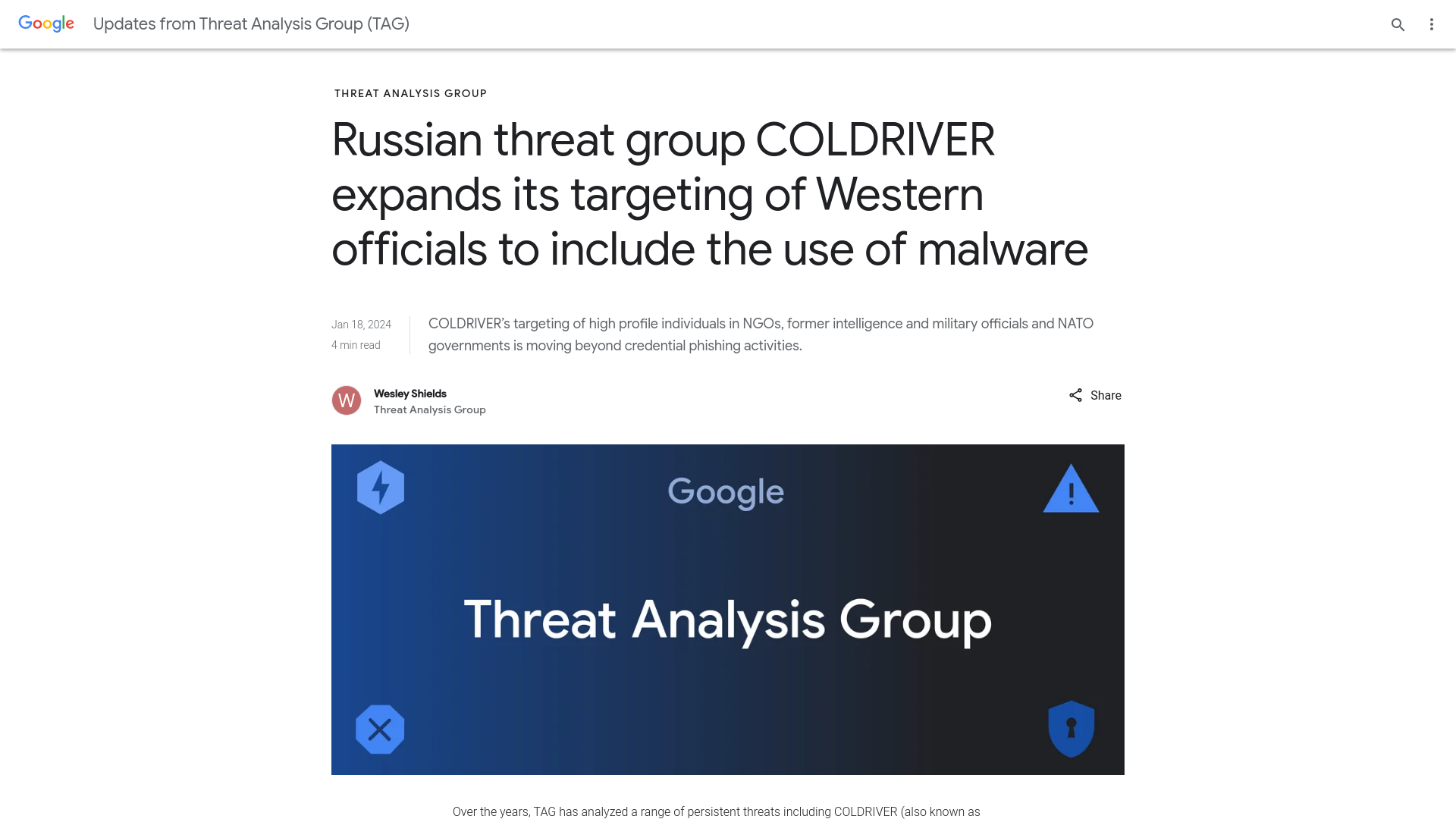 Russian threat group COLDRIVER expands its targeting of Western officials to include the use of malware