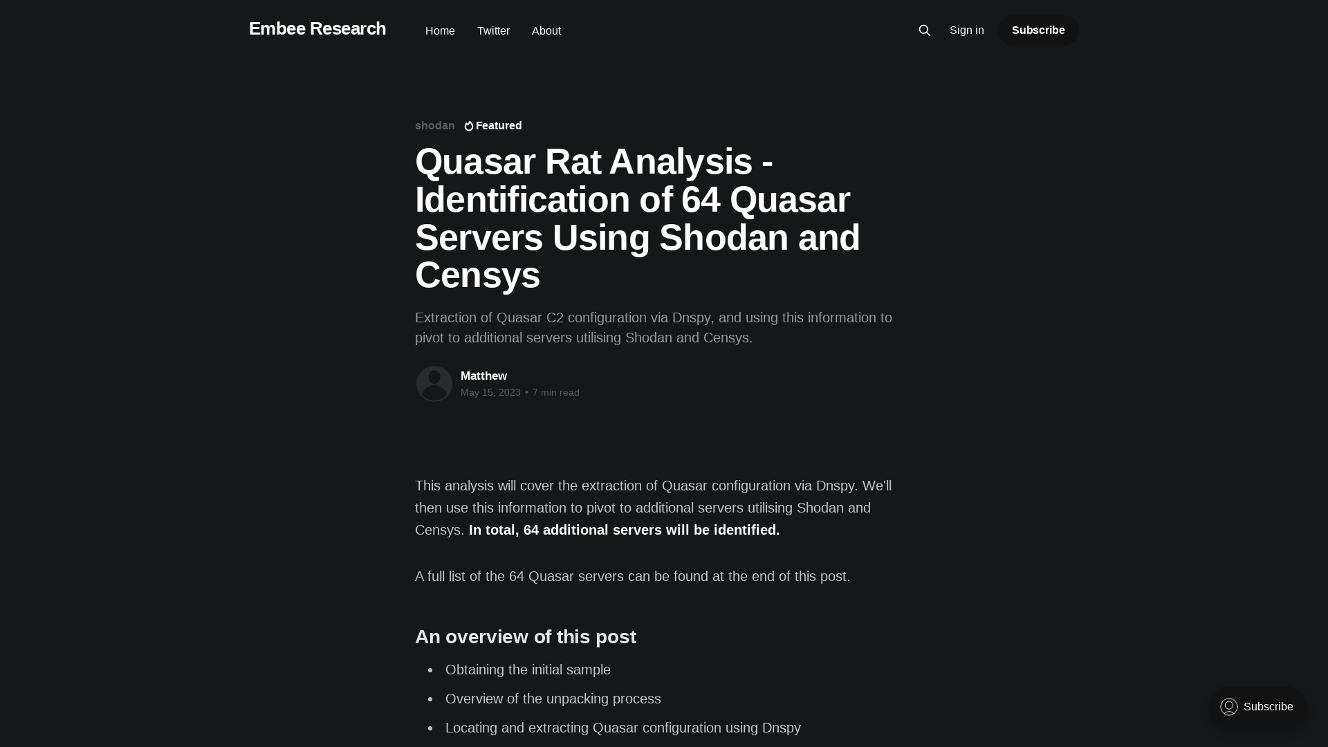 Quasar Rat Analysis - Identification of 64 Quasar Servers Using Shodan and Censys