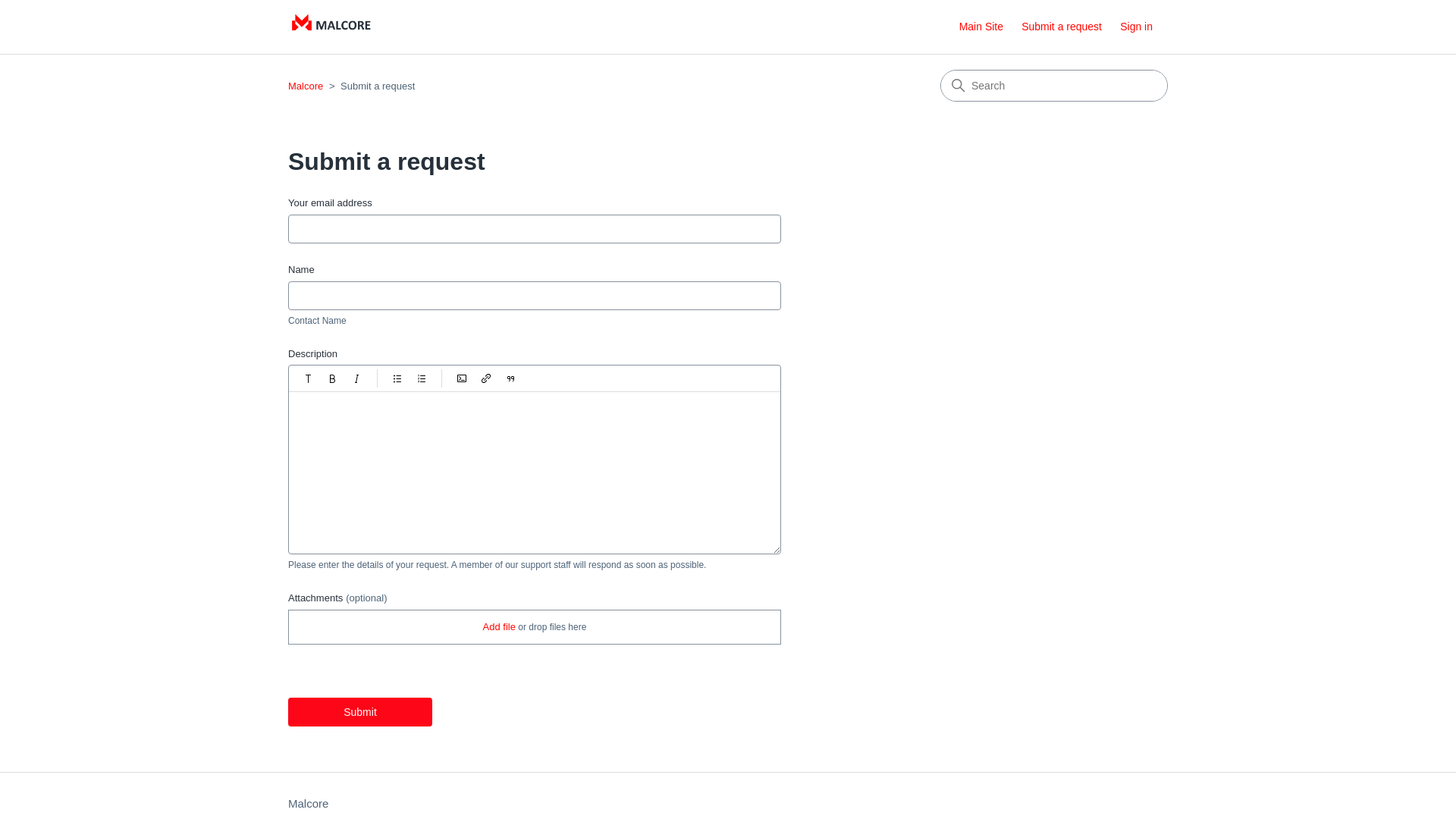 Submit a request – Malcore