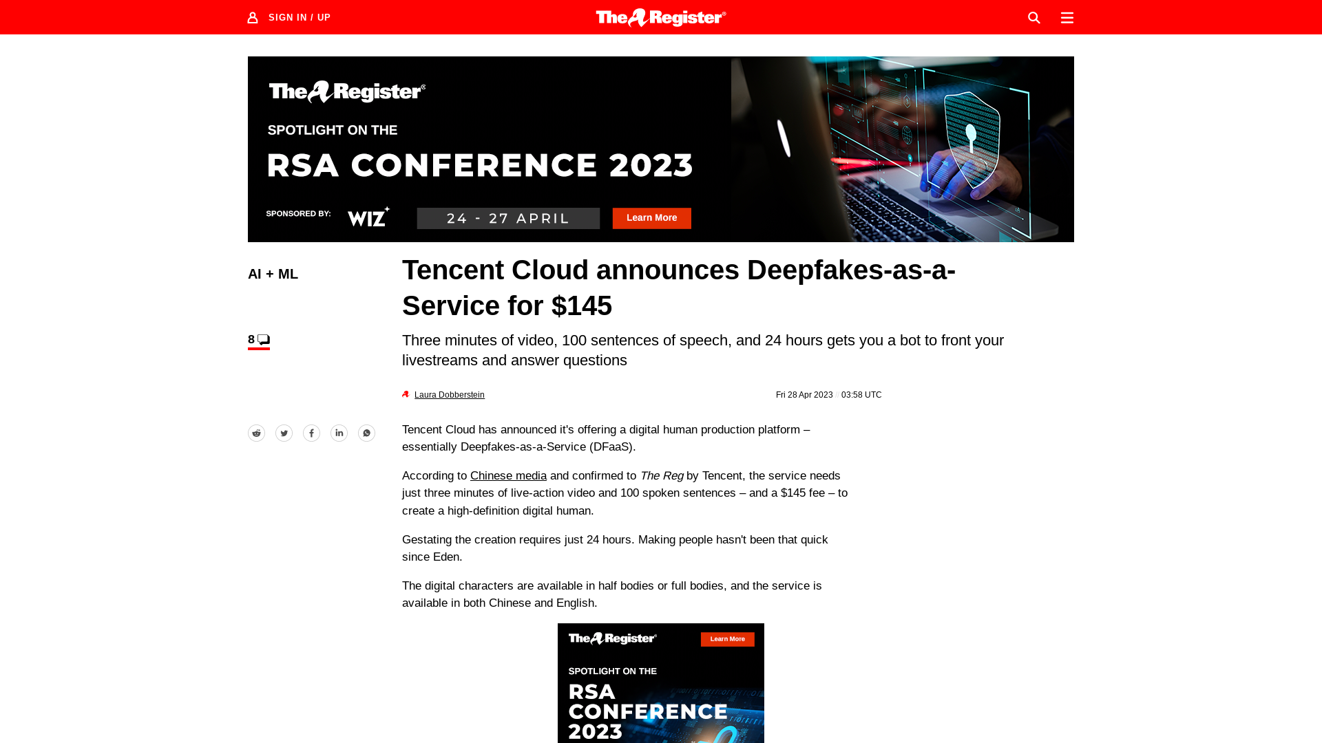 Tencent Cloud announces Deepfakes as a Service for $145 • The Register