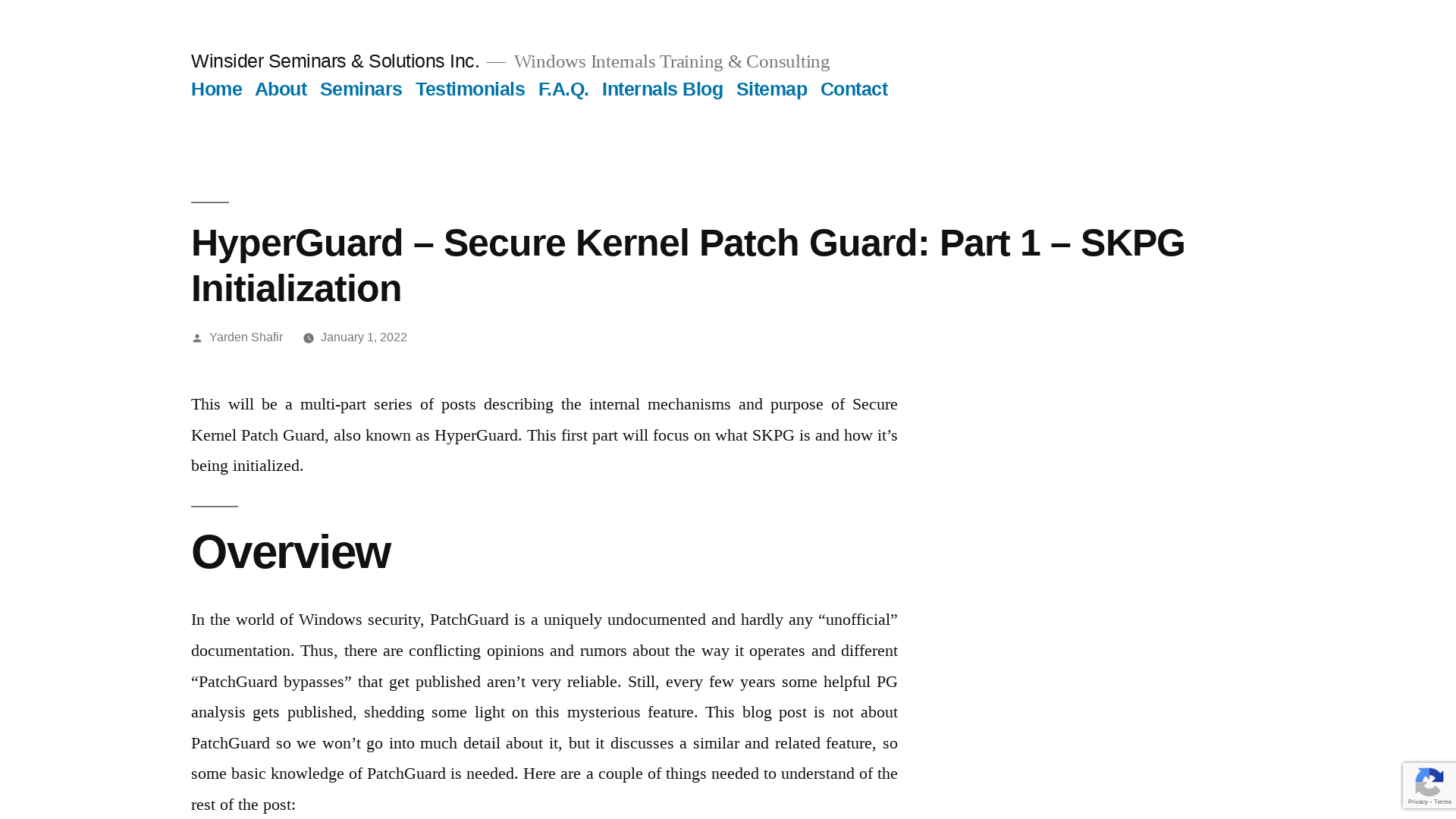 HyperGuard – Secure Kernel Patch Guard: Part 1 – SKPG Initialization – Winsider Seminars & Solutions Inc.