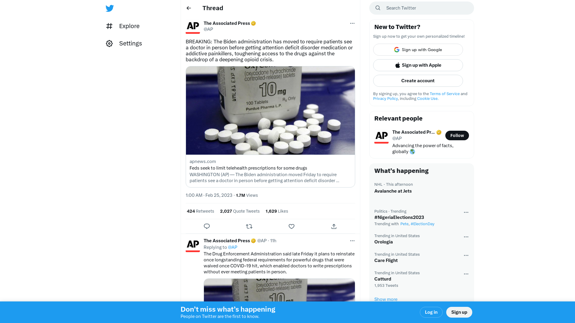 The Associated Press on Twitter: "BREAKING: The Biden administration has moved to require patients see a doctor in person before getting attention deficit disorder medication or addictive painkillers, toughening access to the drugs against the backdrop of a deepening opioid crisis. https://t.co/p6aPSlePFj" / Twitter