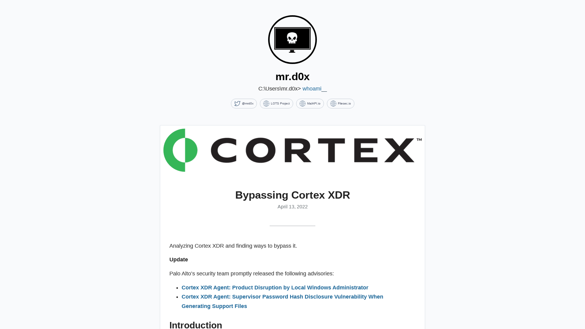 Bypassing Cortex XDR | mr.d0x