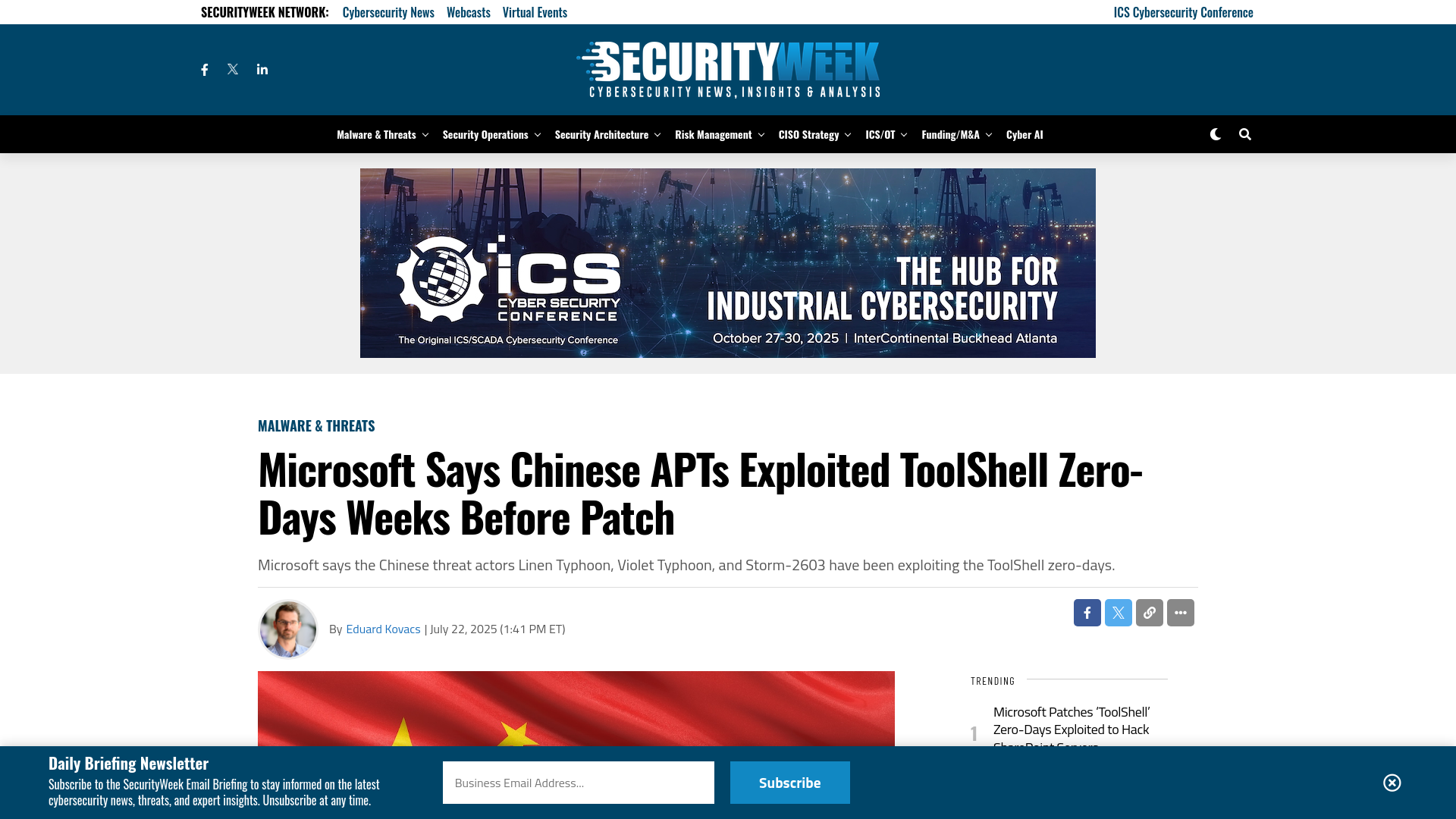 Microsoft Says Chinese APTs Exploited ToolShell Zero-Days Weeks Before Patch - SecurityWeek