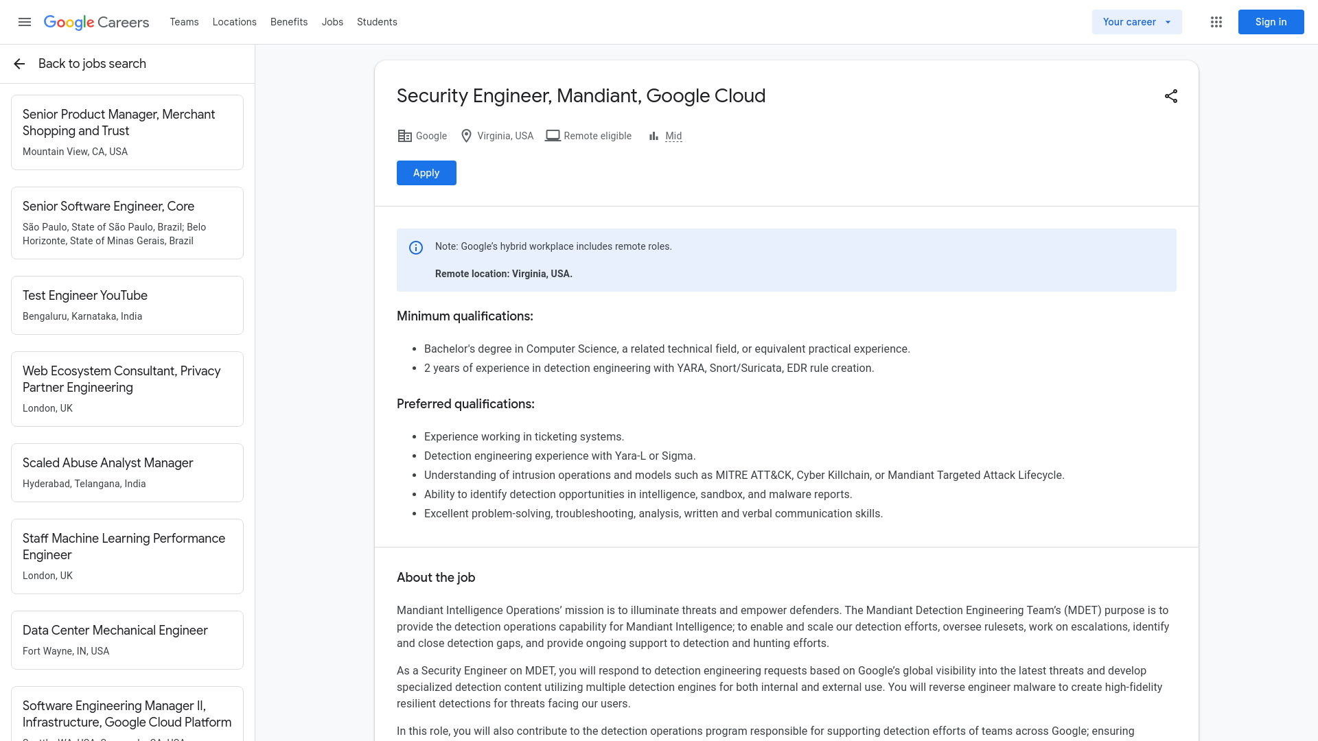 Security Engineer, Mandiant, Google Cloud — Google Careers