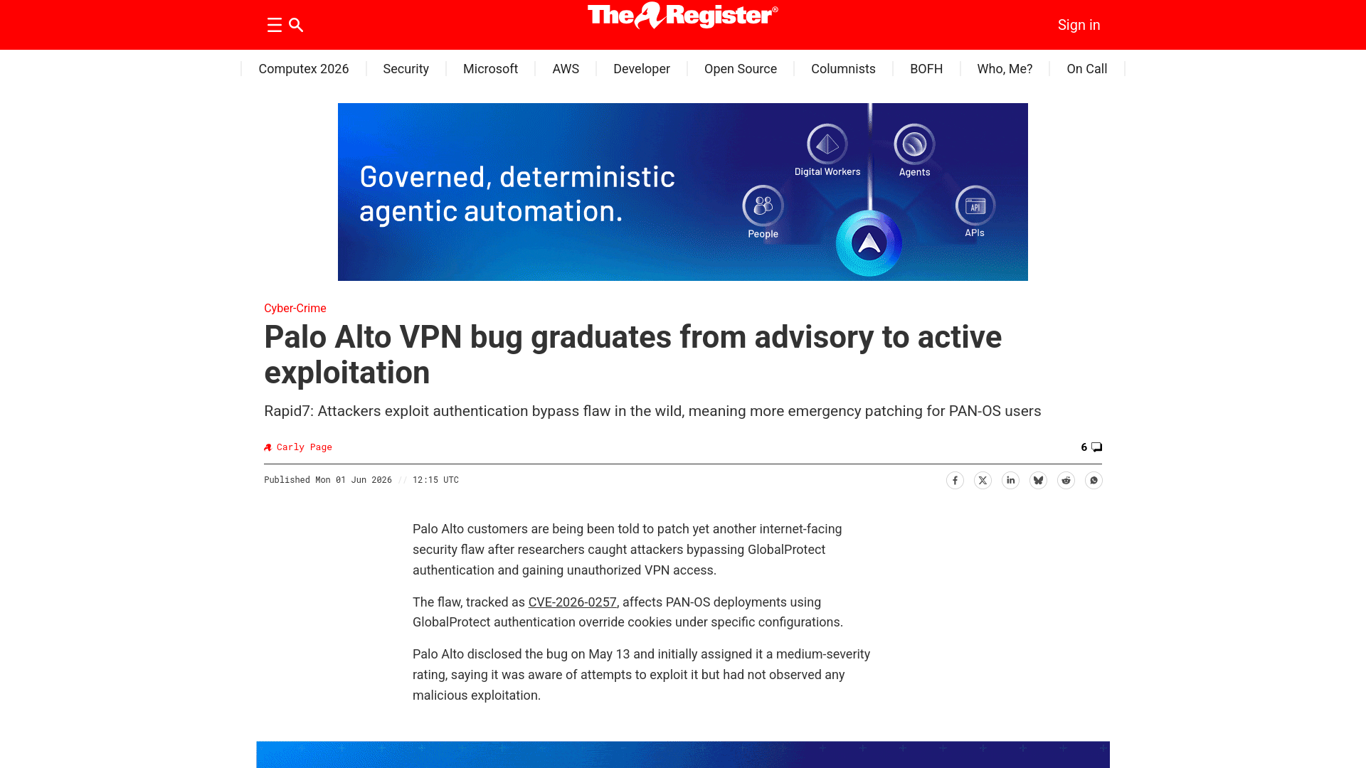 Palo Alto VPN bug graduates from advisory to active exploitation