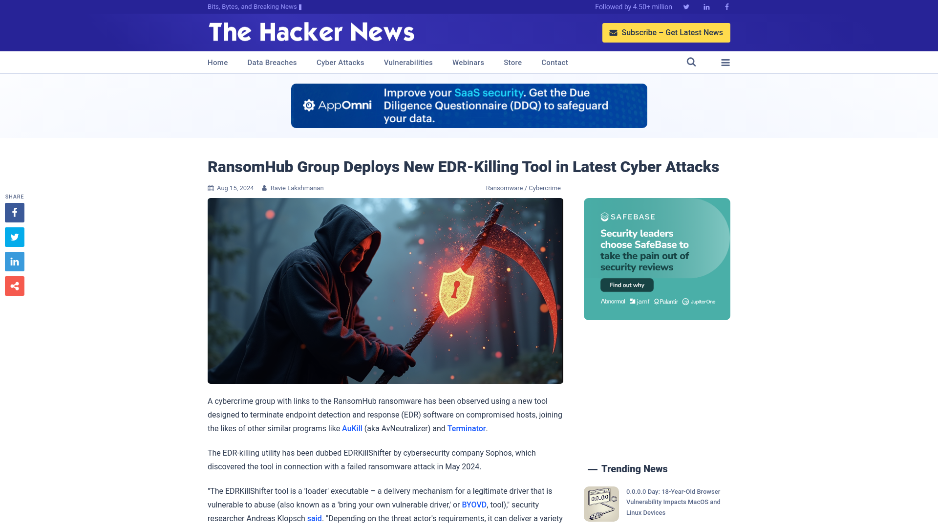 RansomHub Group Deploys New EDR-Killing Tool in Latest Cyber Attacks