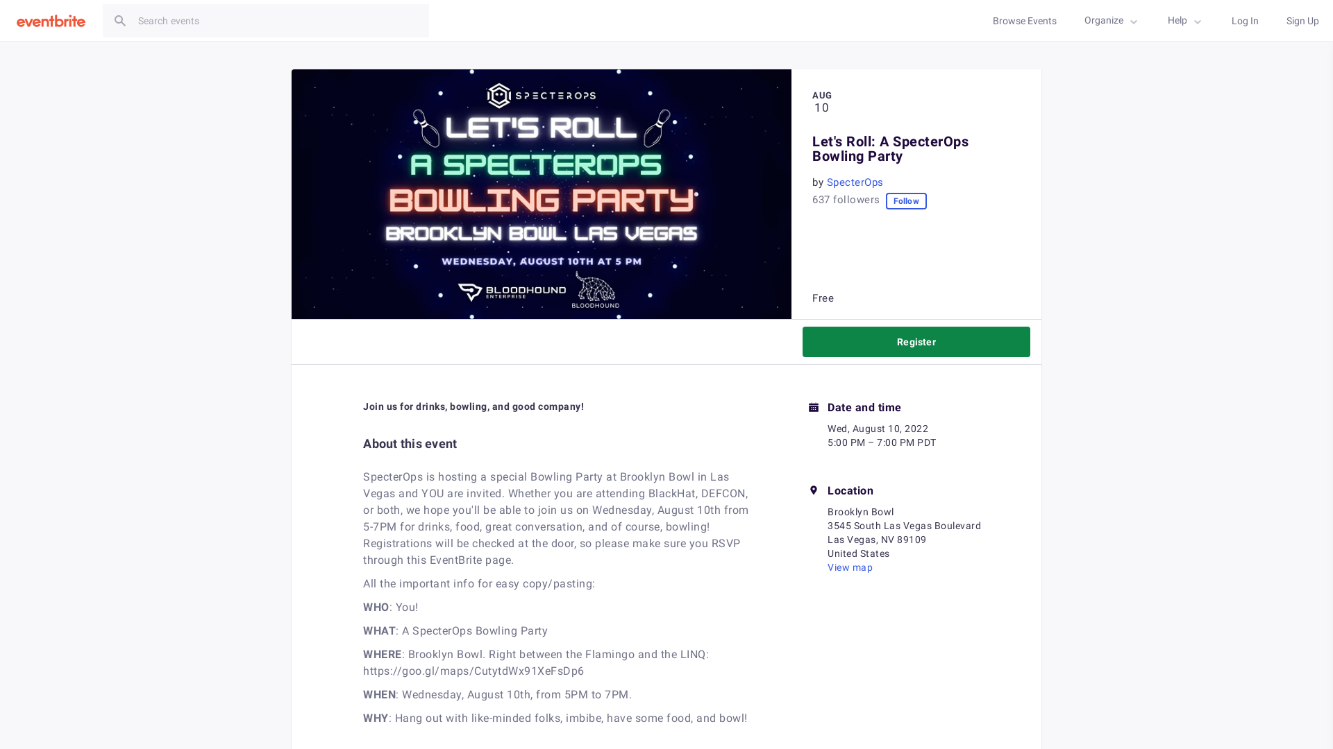 Let's Roll: A SpecterOps Bowling Party Tickets, Wed, Aug 10, 2022 at 5:00 PM | Eventbrite