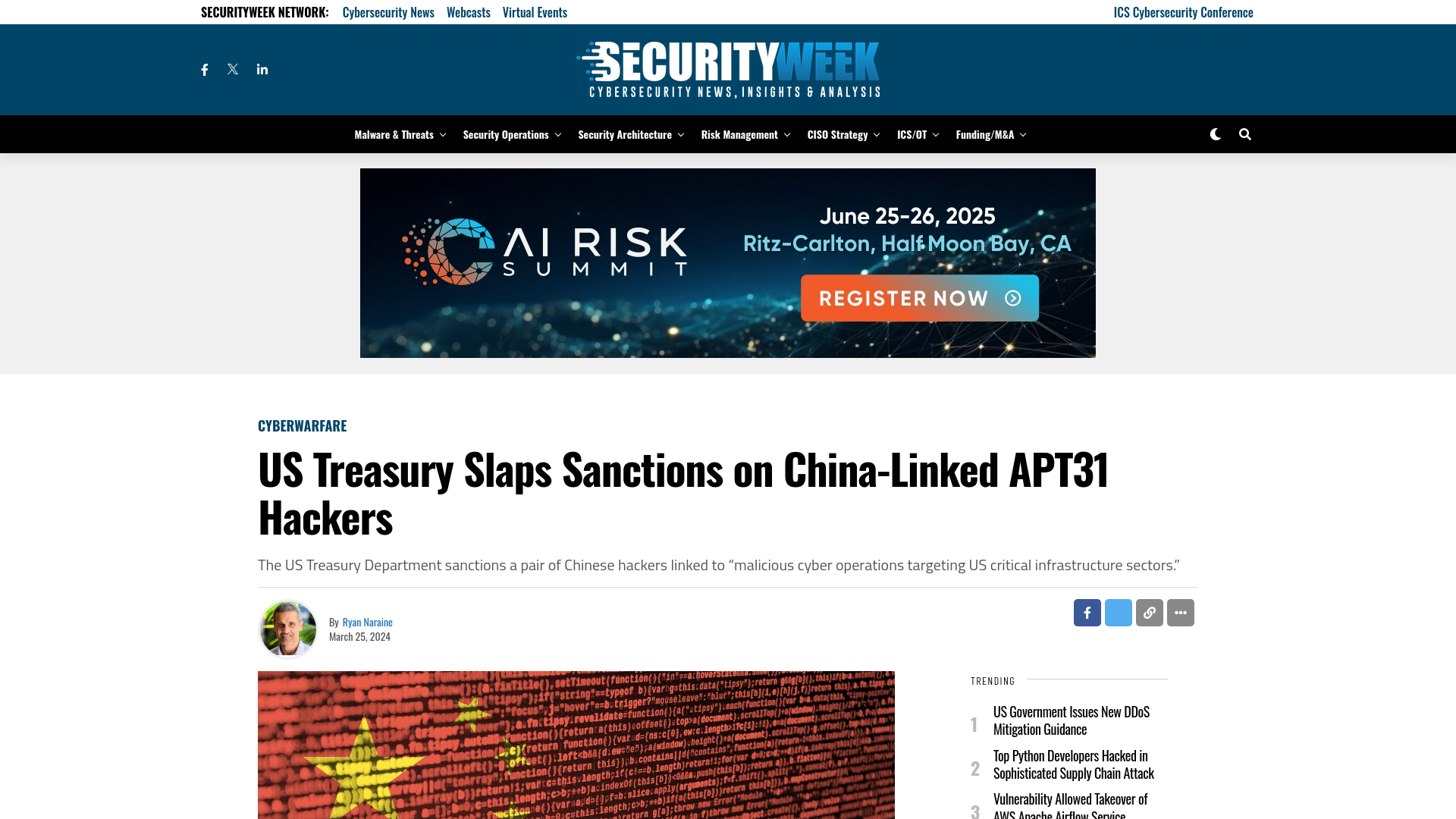 US Treasury Slaps Sanctions on China-Linked APT31 Hackers - SecurityWeek