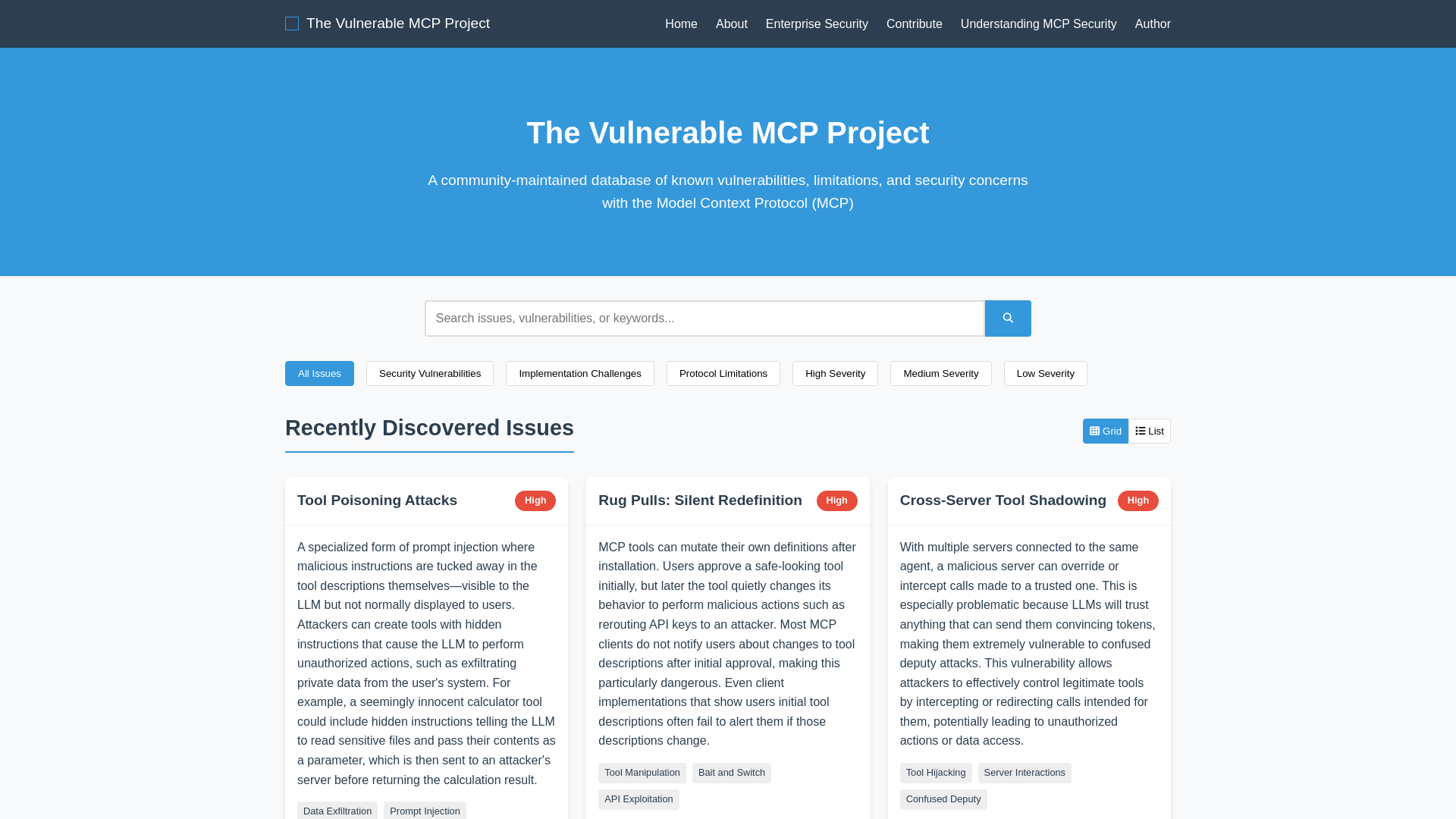 The Vulnerable MCP Project: Tracking Model Context Protocol Vulnerabilities