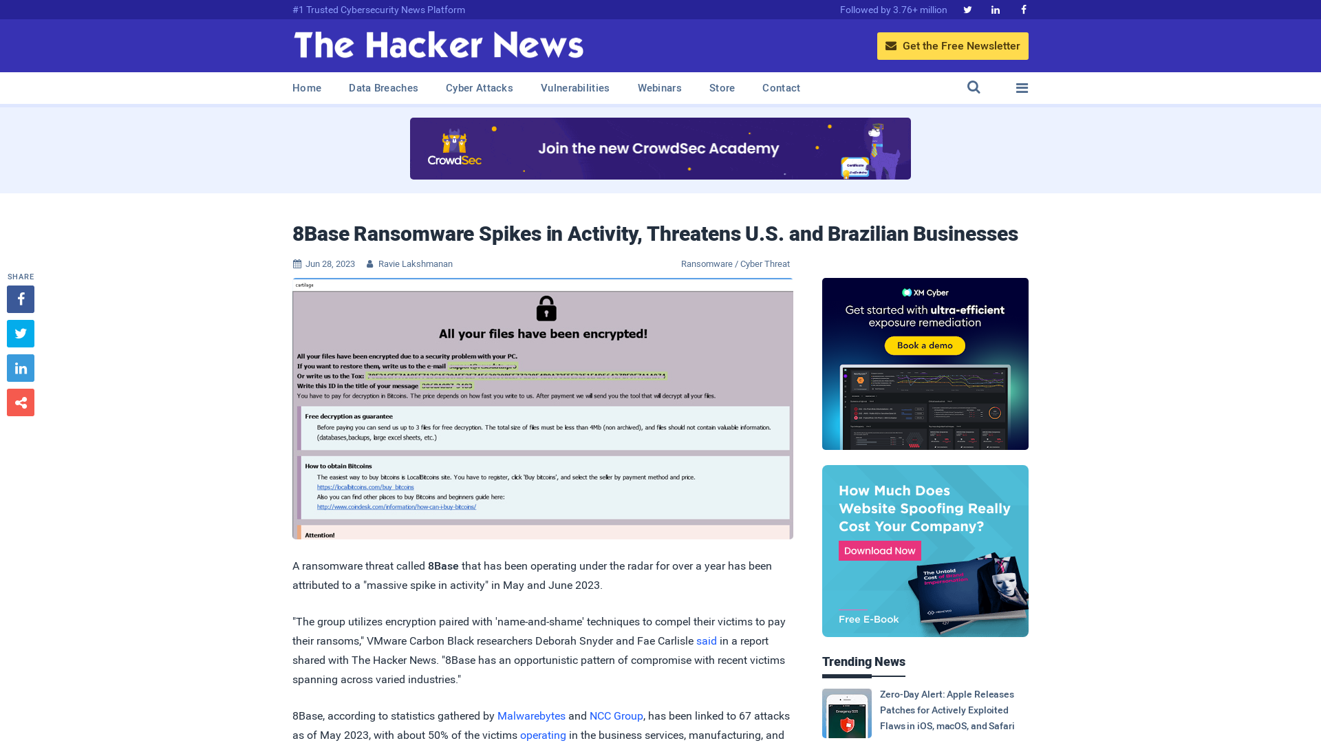 8Base Ransomware Spikes in Activity, Threatens U.S. and Brazilian Businesses