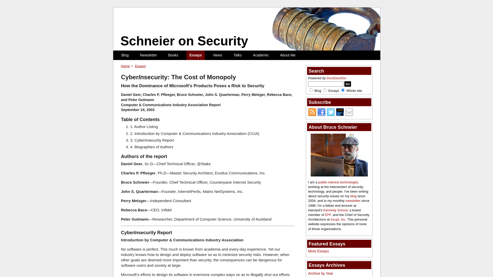 Essays: CyberInsecurity: The Cost of Monopoly - Schneier on Security