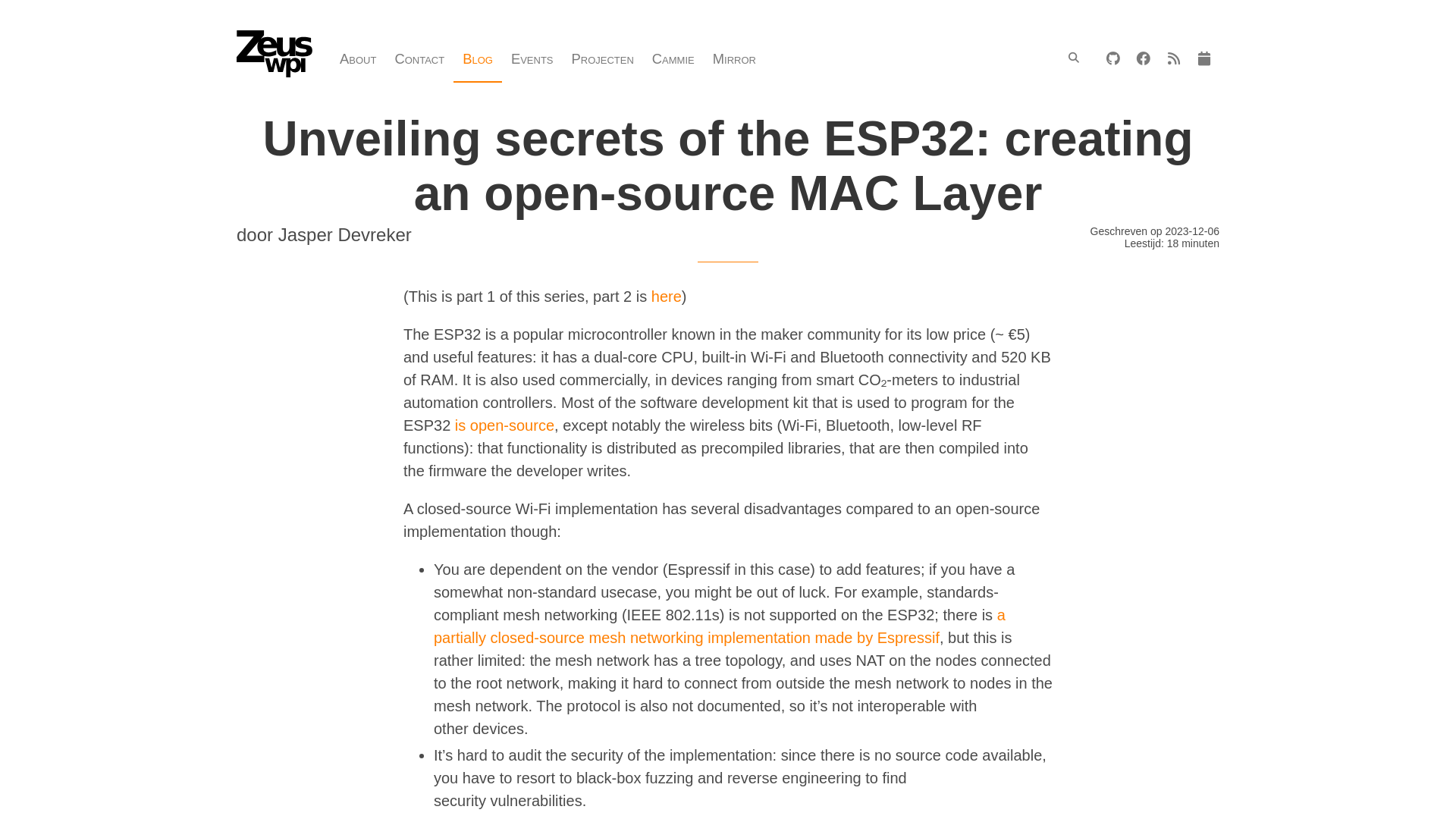 Zeus WPI | Unveiling secrets of the ESP32: creating an open-source MAC Layer