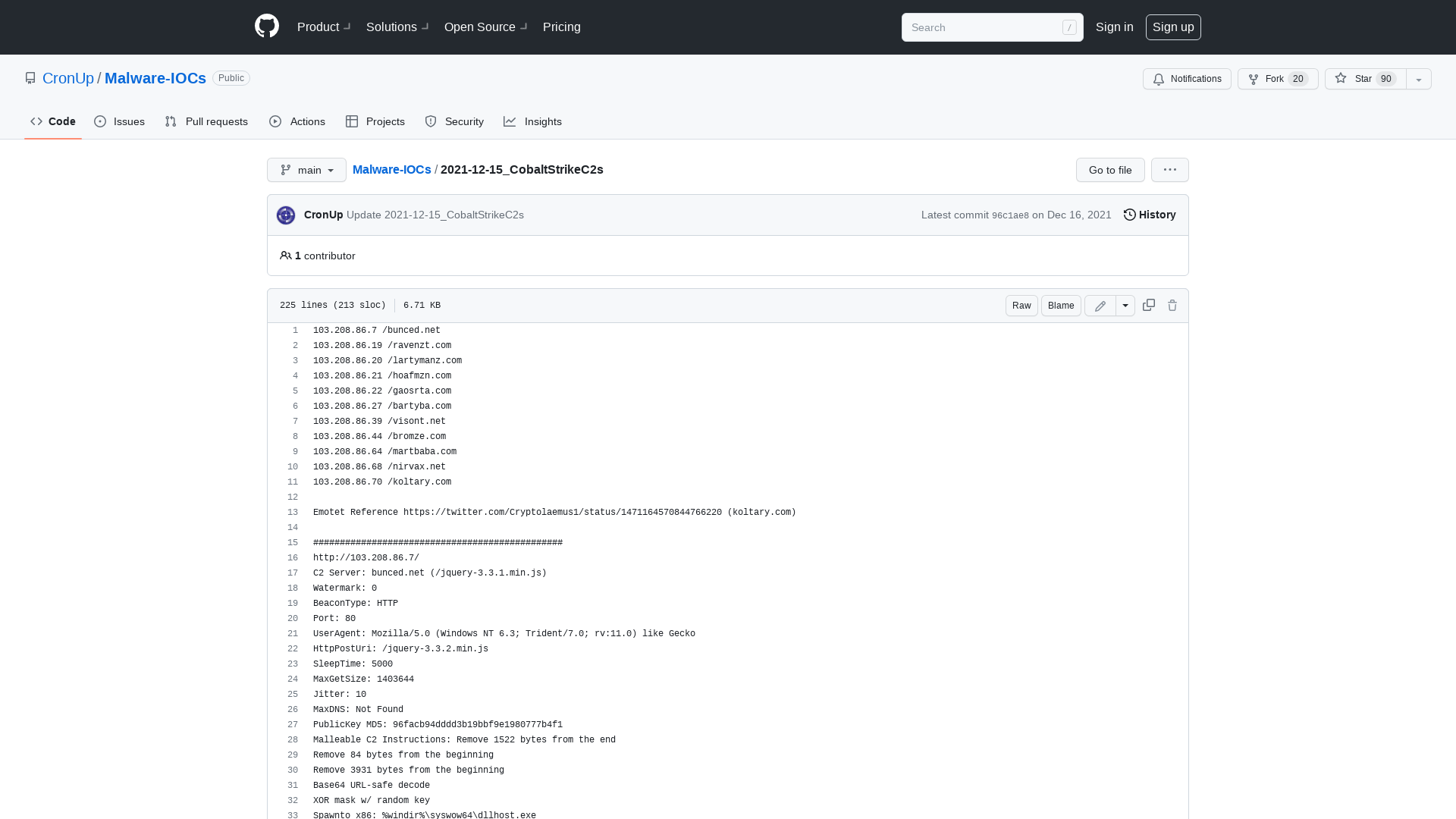 Malware-IOCs/2021-12-15_CobaltStrikeC2s at main · CronUp/Malware-IOCs · GitHub