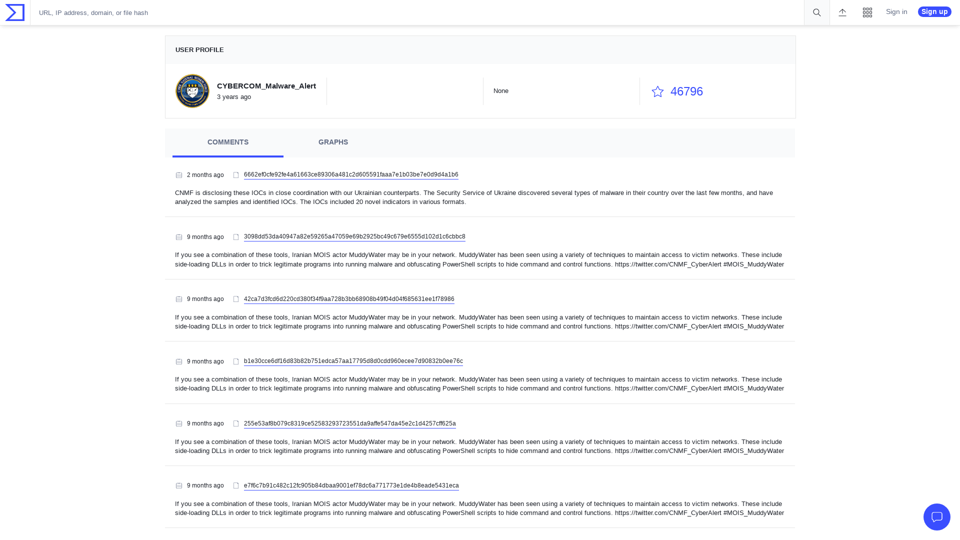 VirusTotal - User - CYBERCOM_Malware_Alert