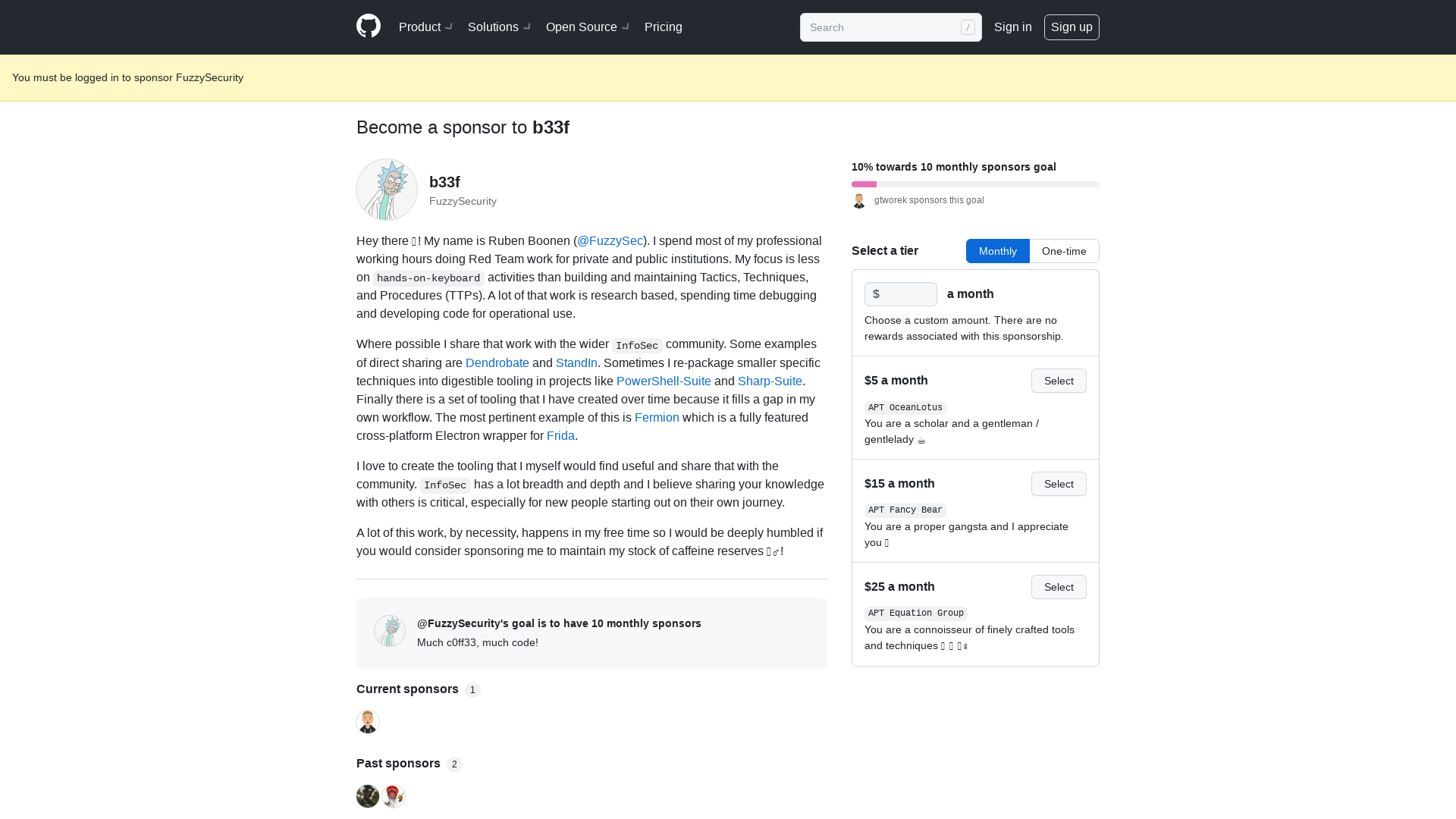 Sponsor @FuzzySecurity on GitHub Sponsors · GitHub