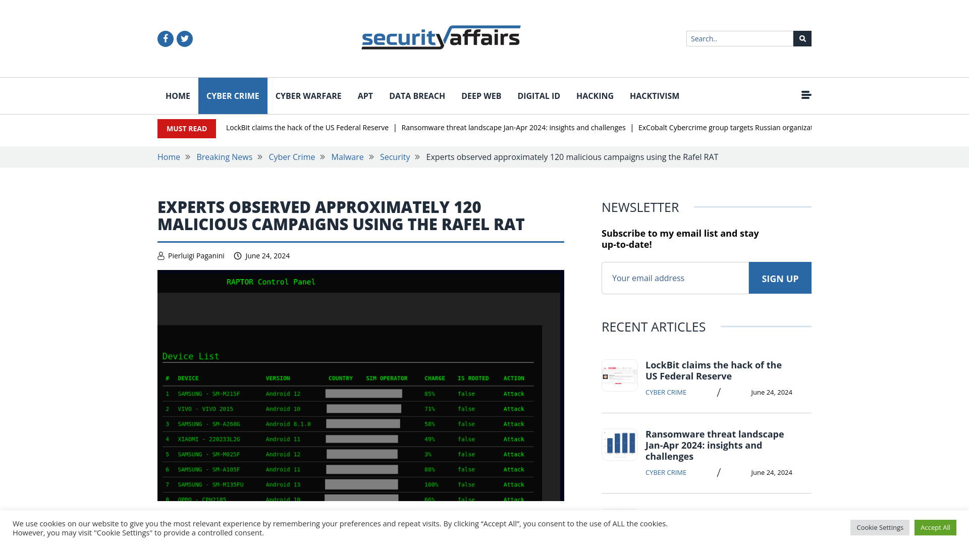 Experts observed approximately 120 malicious campaigns using the Rafel RAT - Security Affairs