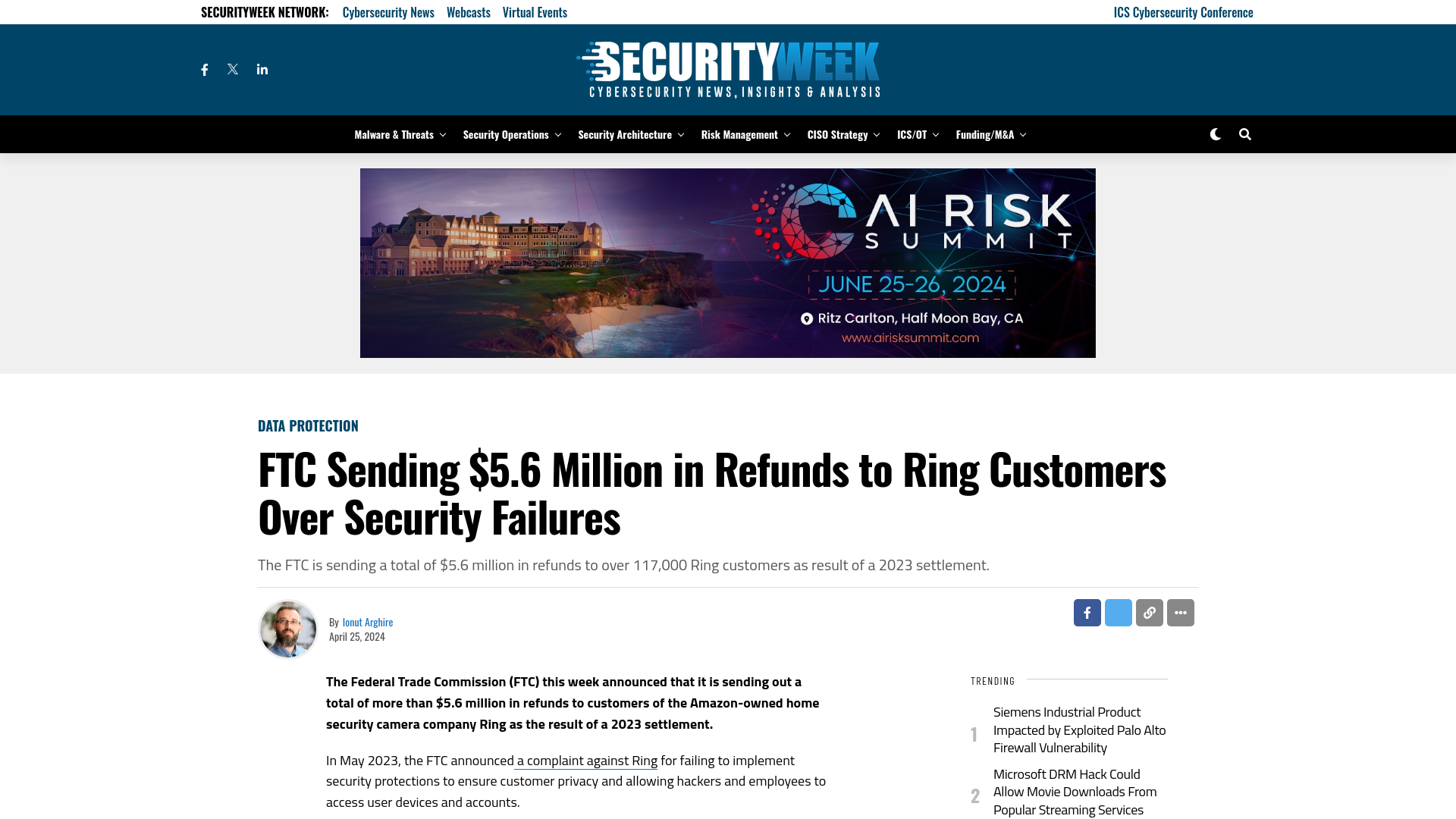 FTC Sending $5.6 Million in Refunds to Ring Customers Over Security Failures - SecurityWeek