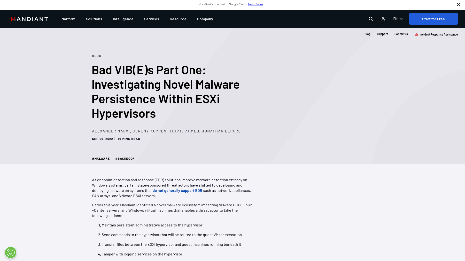 Bad VIB(E)s Part One: Investigating Novel Malware Persistence Within ESXi Hypervisors | Mandiant