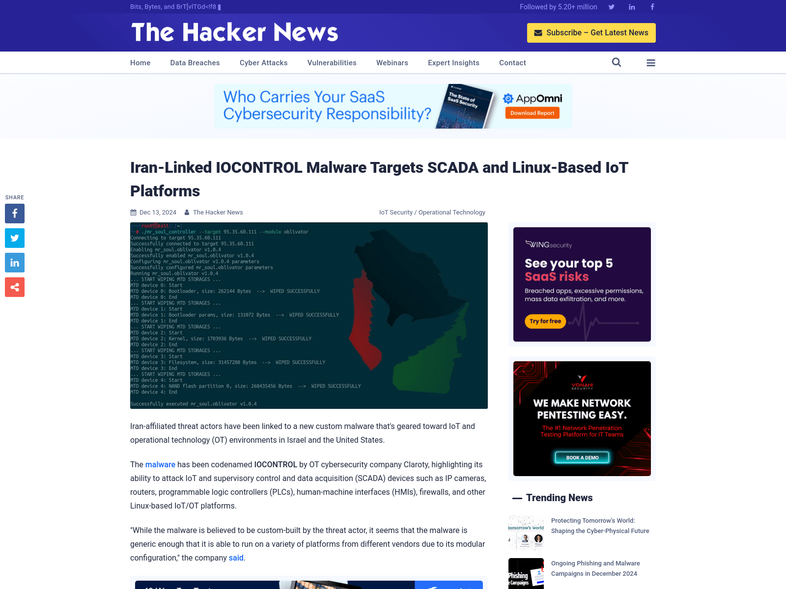 Iran-Linked IOCONTROL Malware Targets SCADA and Linux-Based IoT Platforms