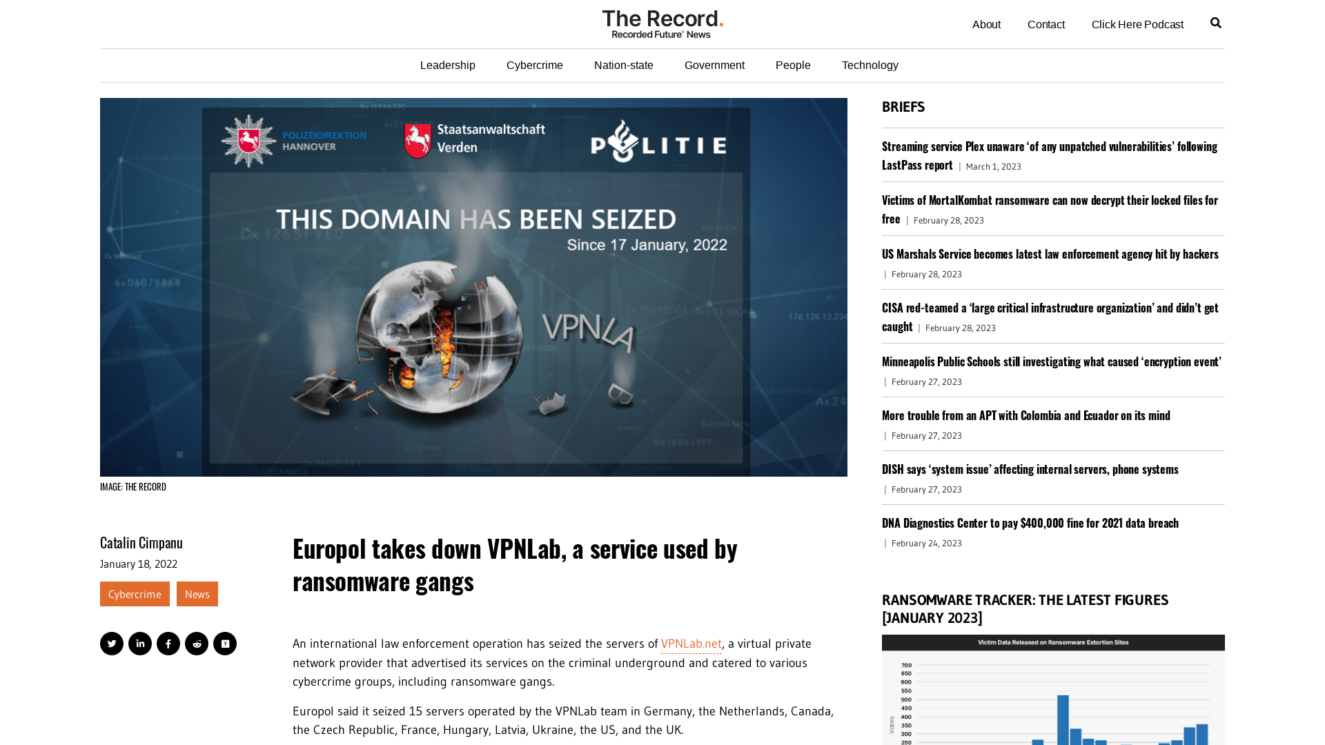 Europol takes down VPNLab, a service used by ransomware gangs - The Record from Recorded Future News