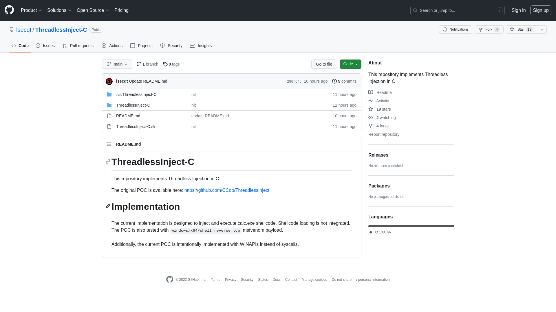 GitHub - lsecqt/ThreadlessInject-C: This repository implements Threadless Injection in C