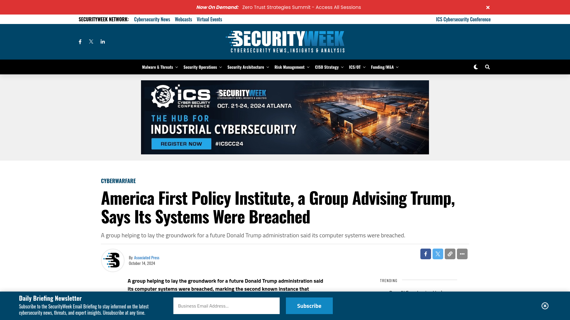 America First Policy Institute, a Group Advising Trump, Says Its Systems Were Breached - SecurityWeek