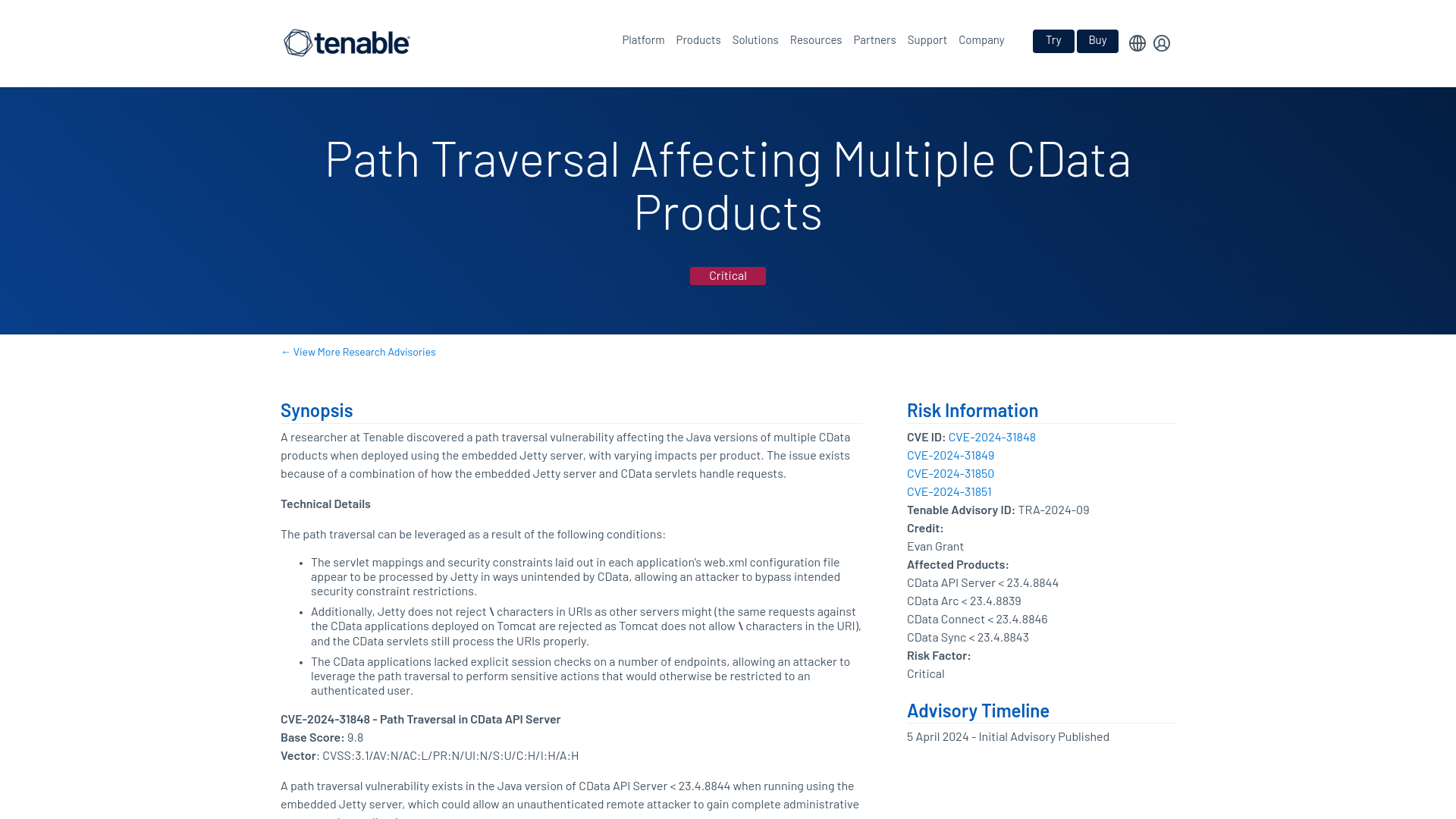 Path Traversal Affecting Multiple CData Products - Research Advisory | Tenable®