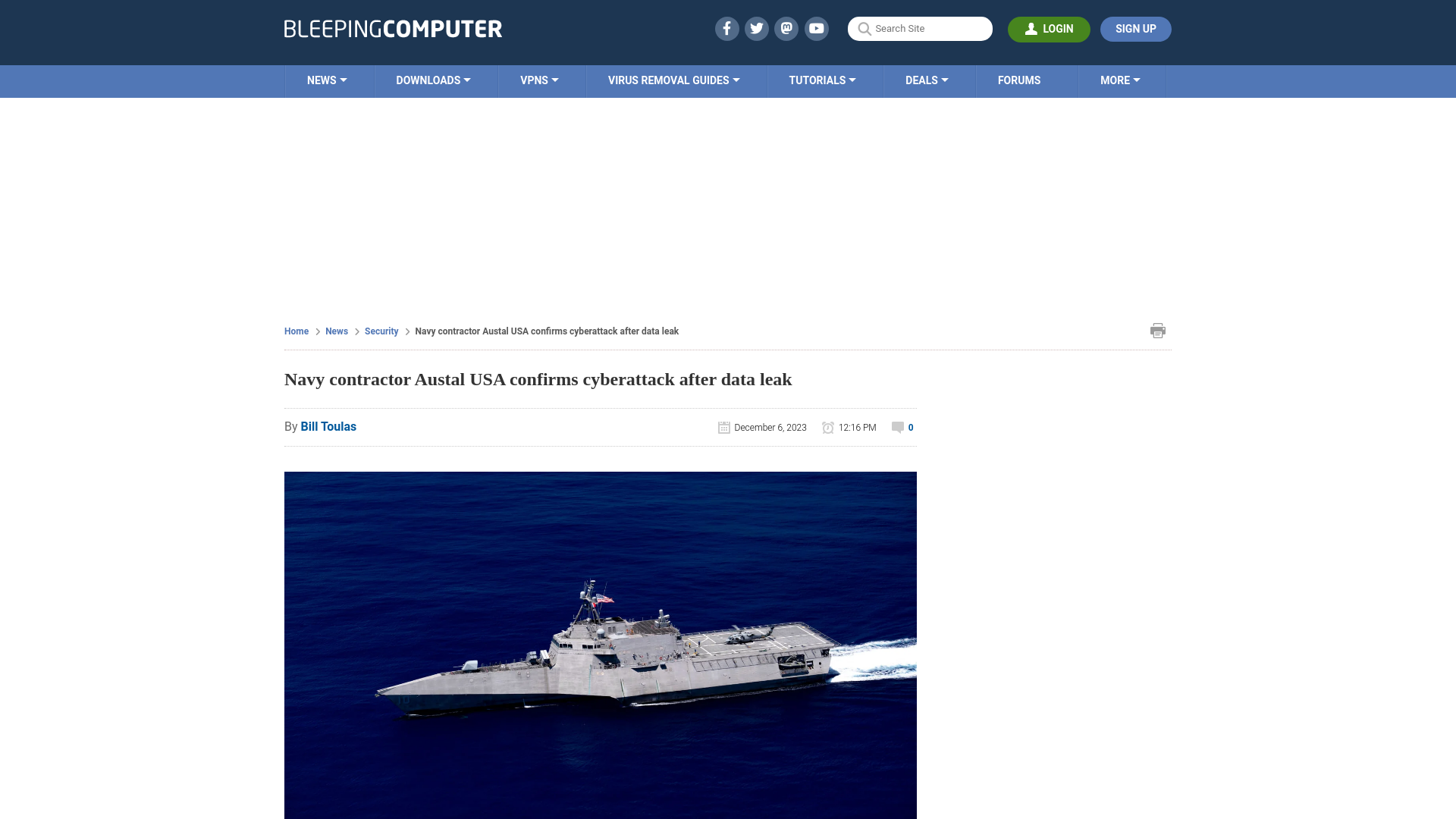 Navy contractor Austal USA confirms cyberattack after data leak