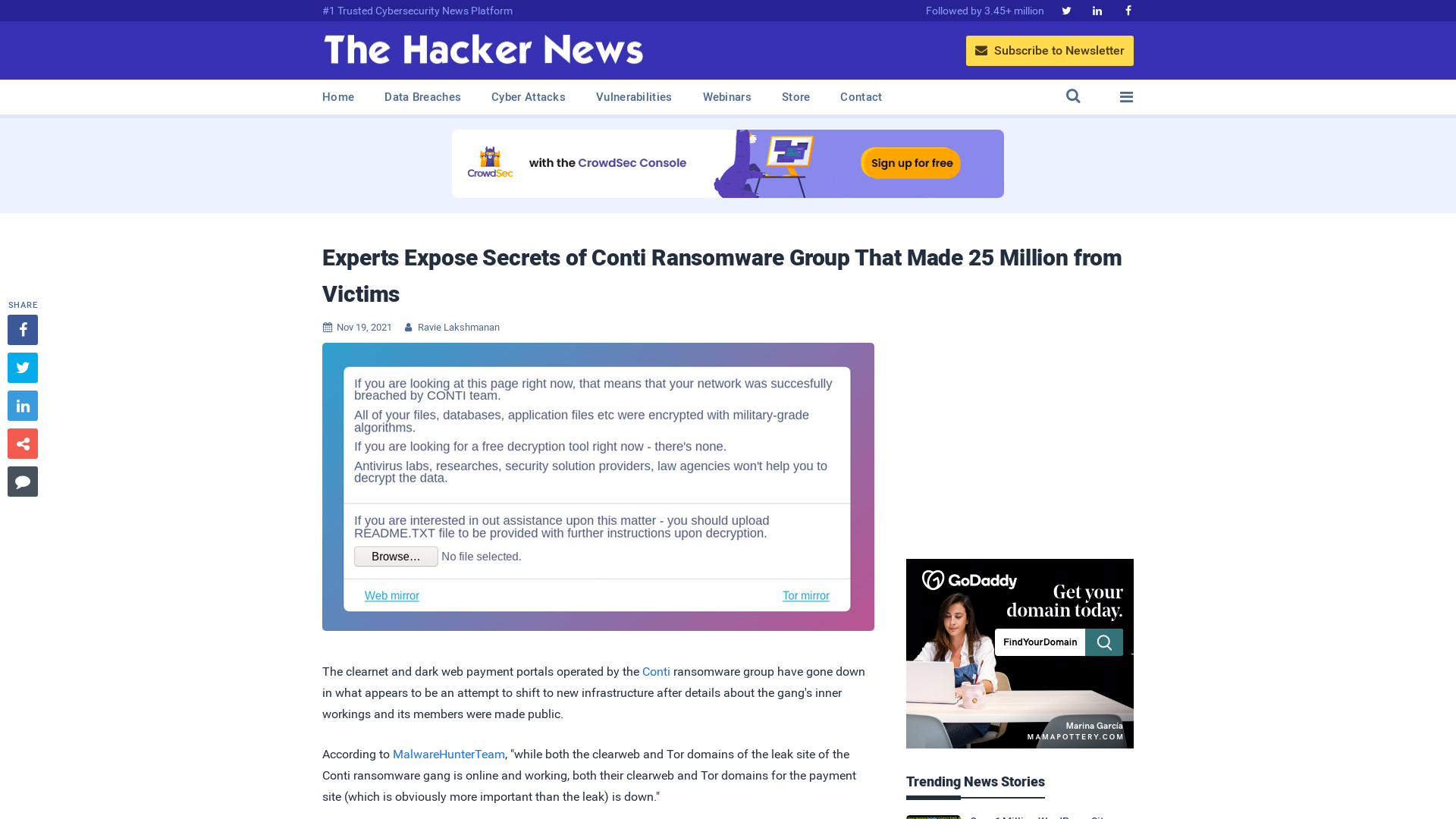Experts Expose Secrets of Conti Ransomware Group That Made 25 Million from Victims