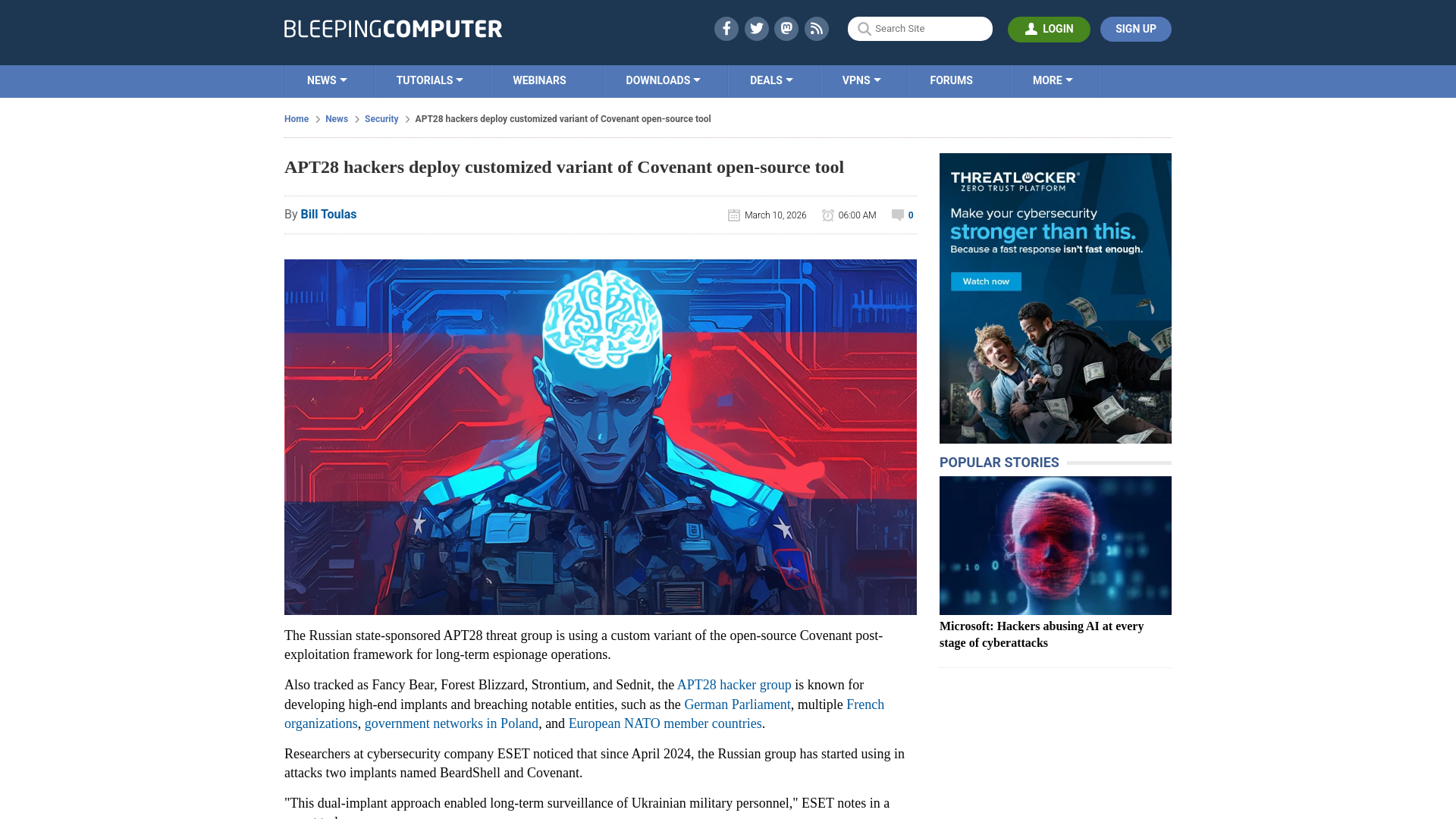 APT28 hackers deploy customized variant of Covenant open-source tool