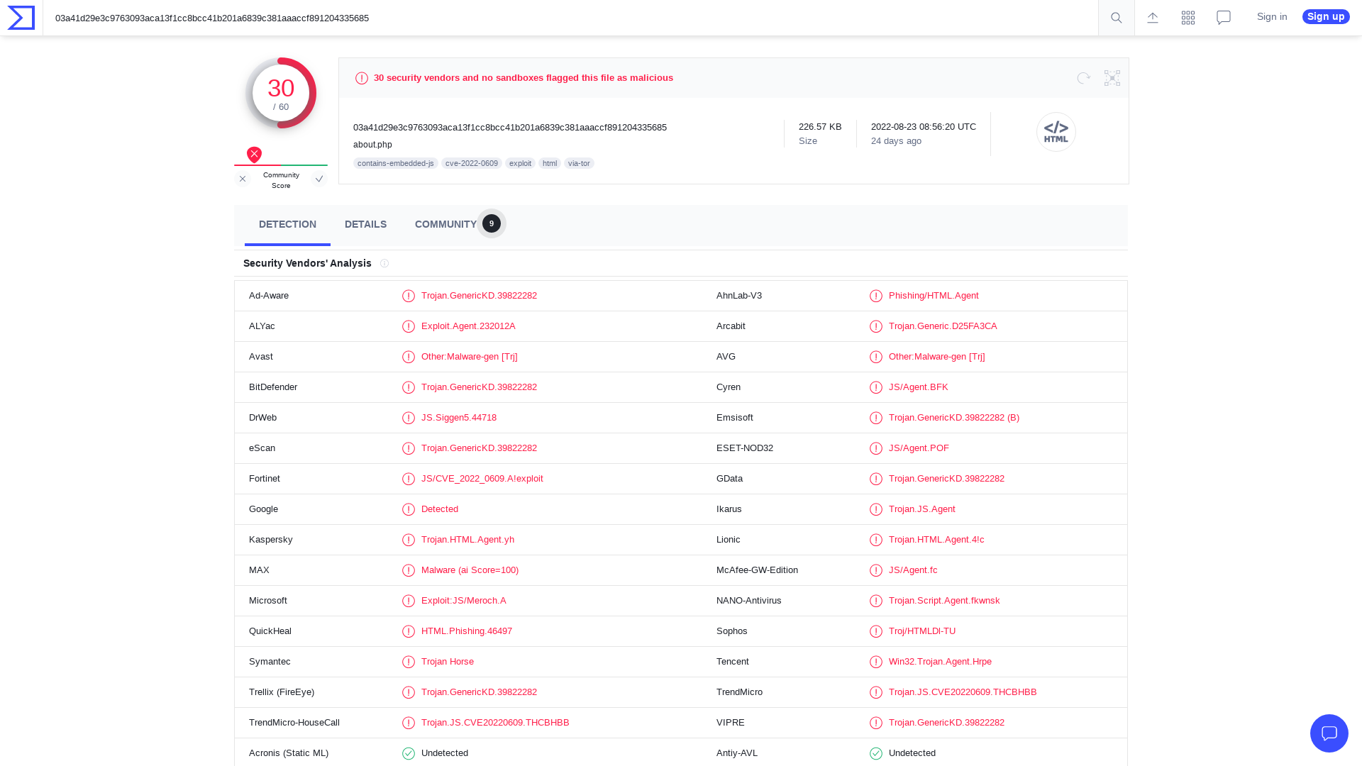 VirusTotal - File - 03a41d29e3c9763093aca13f1cc8bcc41b201a6839c381aaaccf891204335685