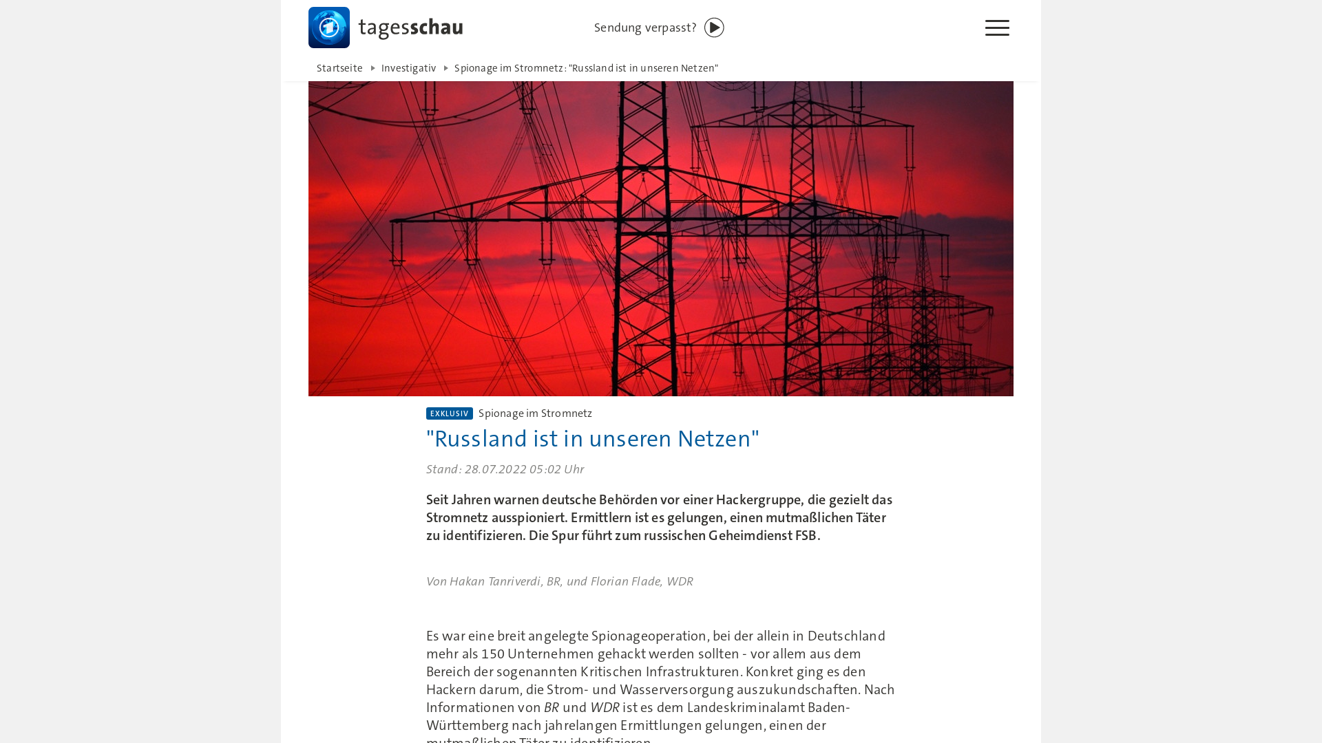 Spionage im Stromnetz: "Russland ist in unseren Netzen" | tagesschau.de