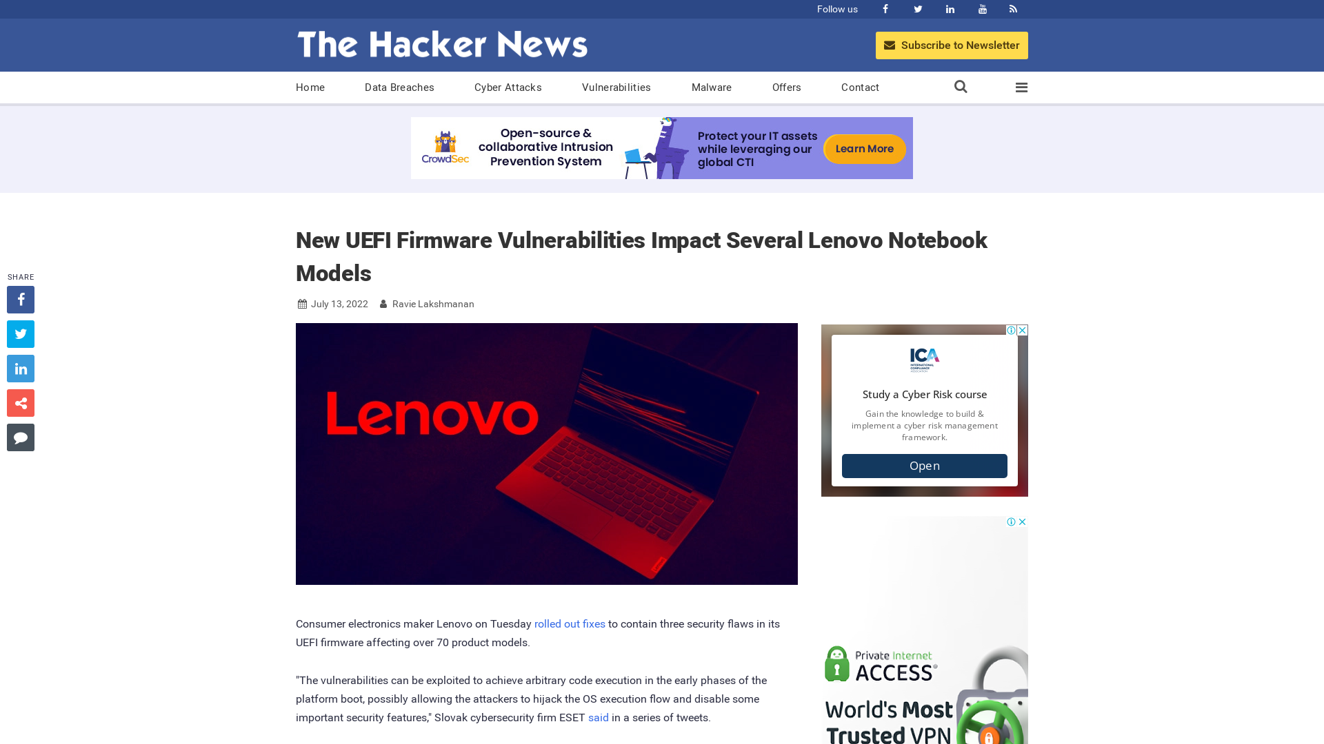 New UEFI Firmware Vulnerabilities Impact Several Lenovo Notebook Models