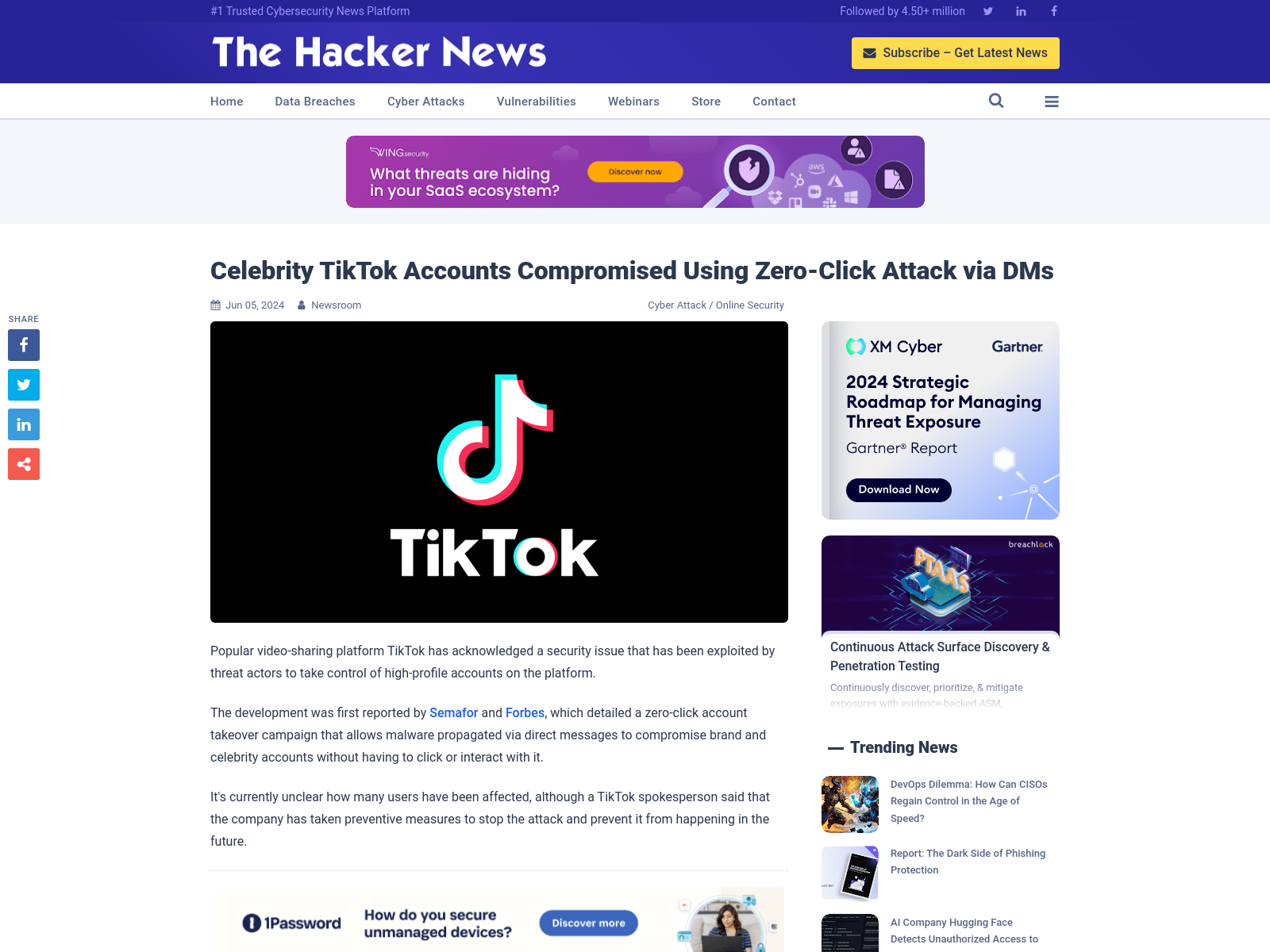 Celebrity TikTok Accounts Compromised Using Zero-Click Attack via DMs